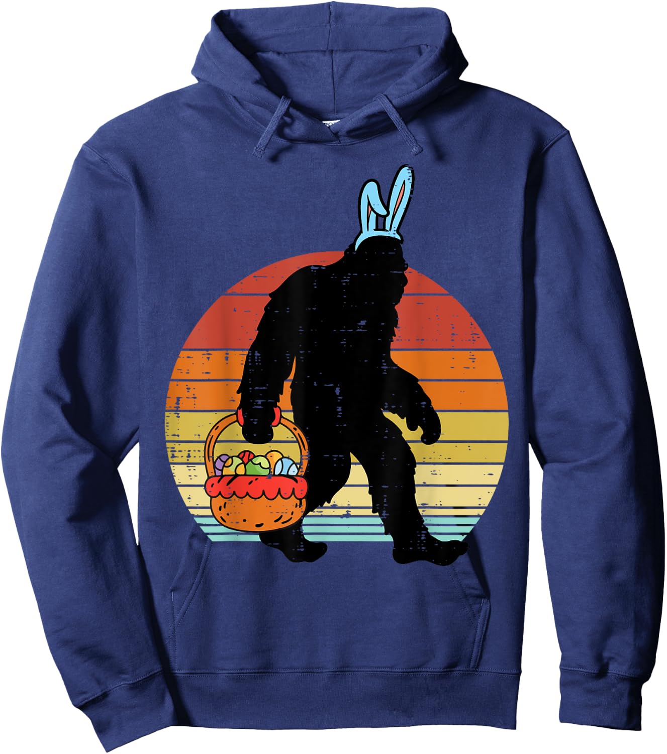 Bigfoot Sasquatch Bunny Easter Eggs Retro Men Women Kids Hoodie - Hoodie | Navy