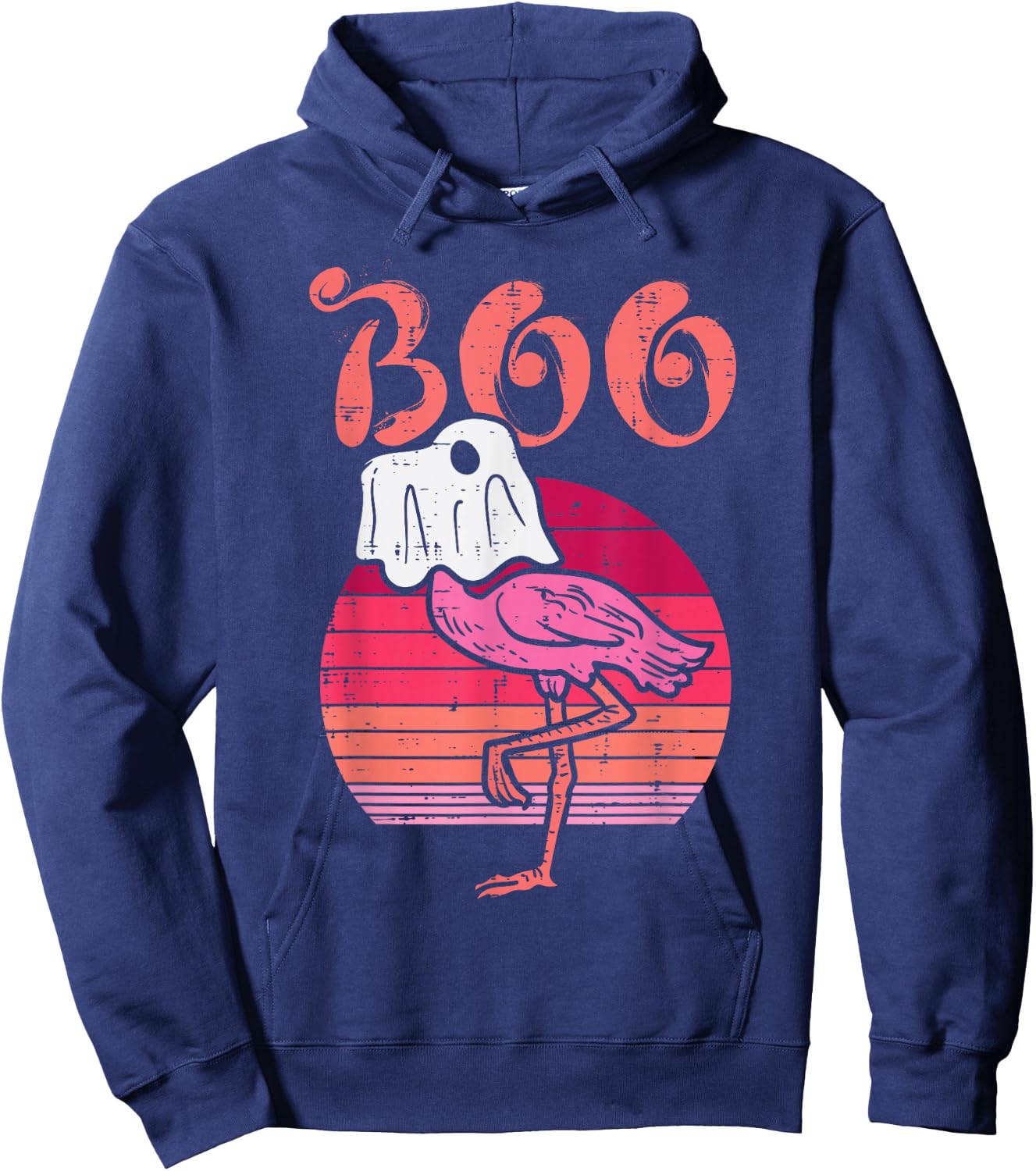 Flamingo Ghost Boo Pink Sunset Retro Halloween Bird Animal Hoodie - Hoodie | Navy