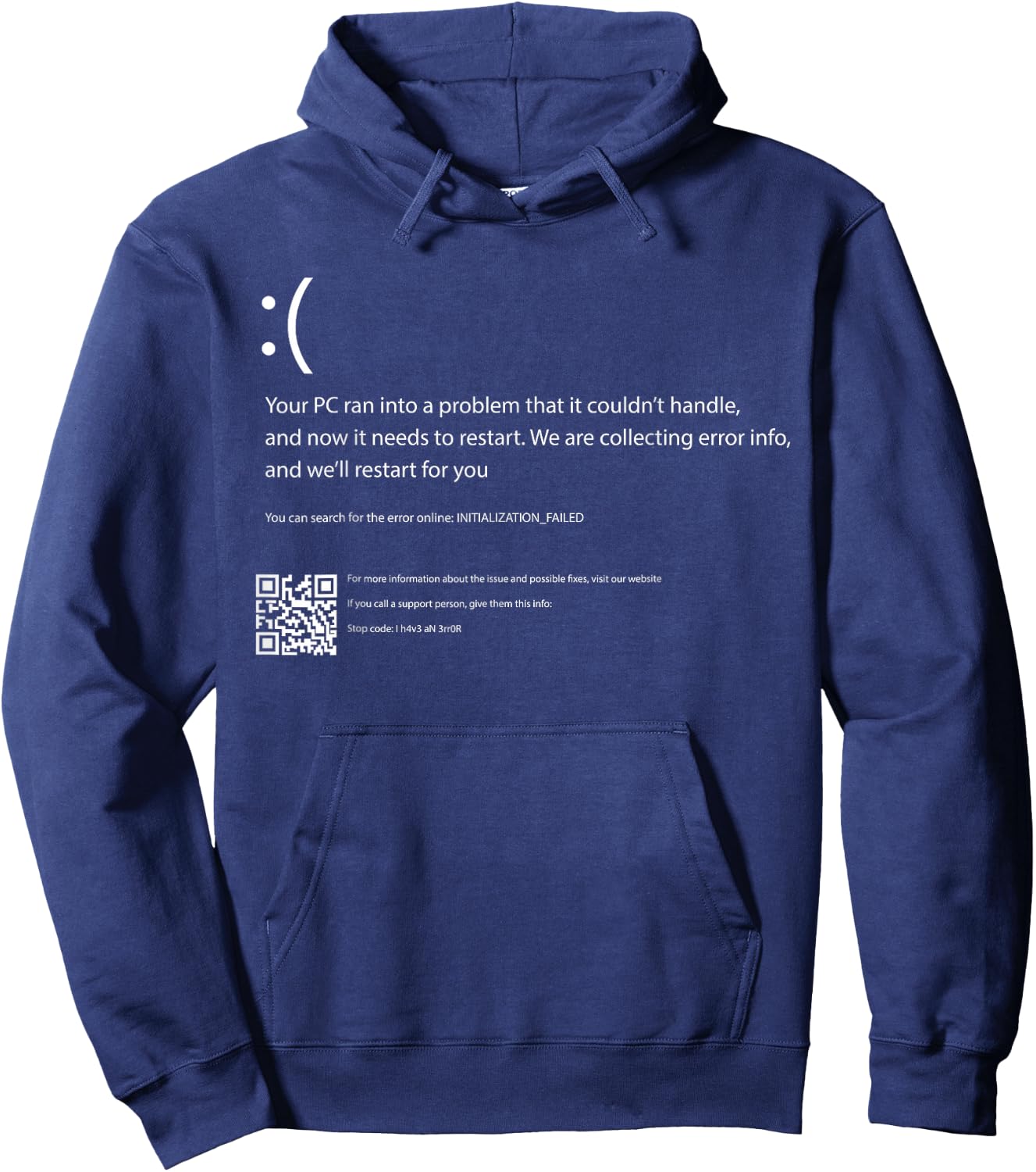 Blue Screen of Death Computer Crash BSOD Geek IT Costume Hoodie - Hoodie | Navy