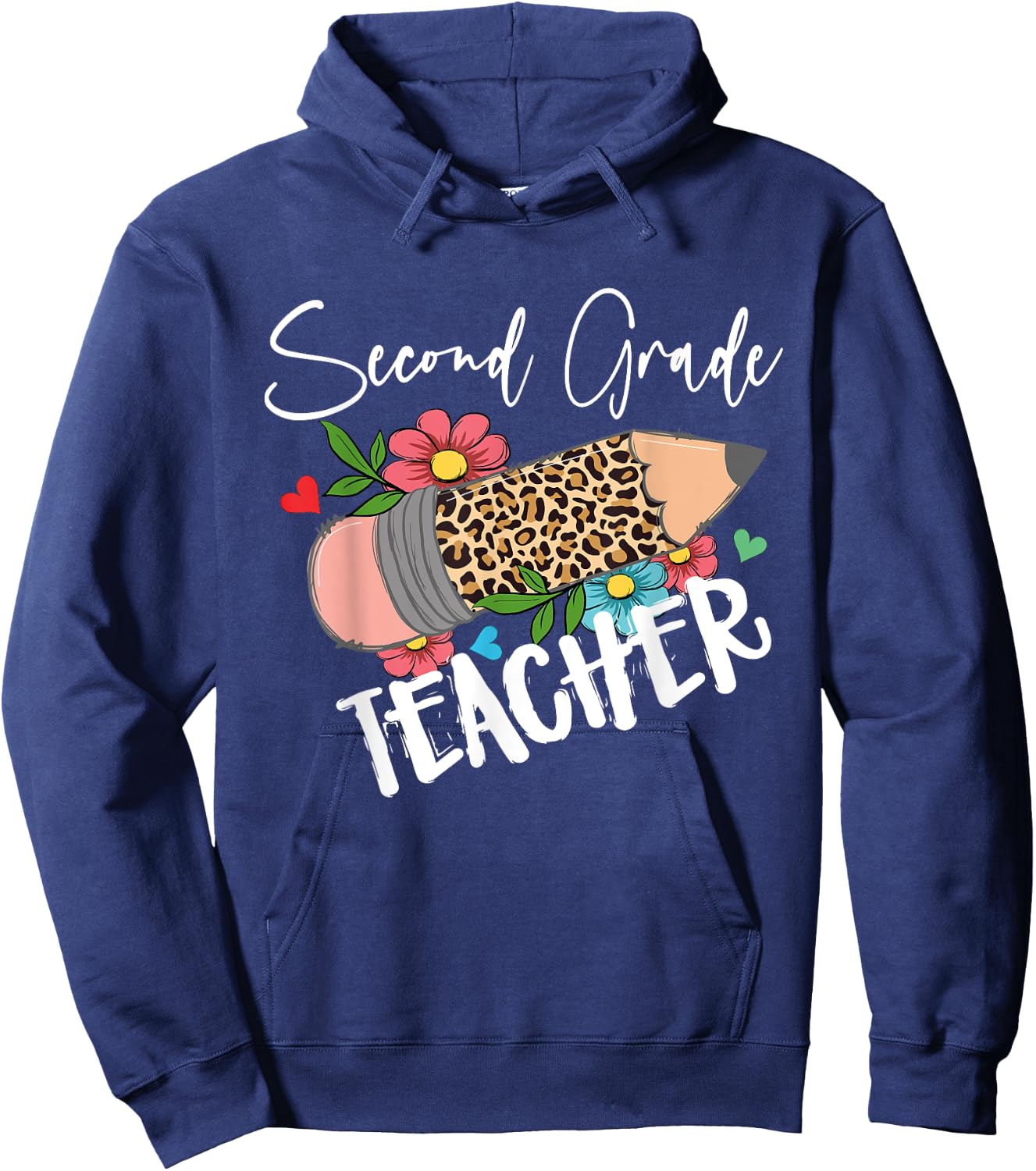 Second Grade Teacher Leopard Pencil 2nd Grade Women Teacher Hoodie - Hoodie | Navy