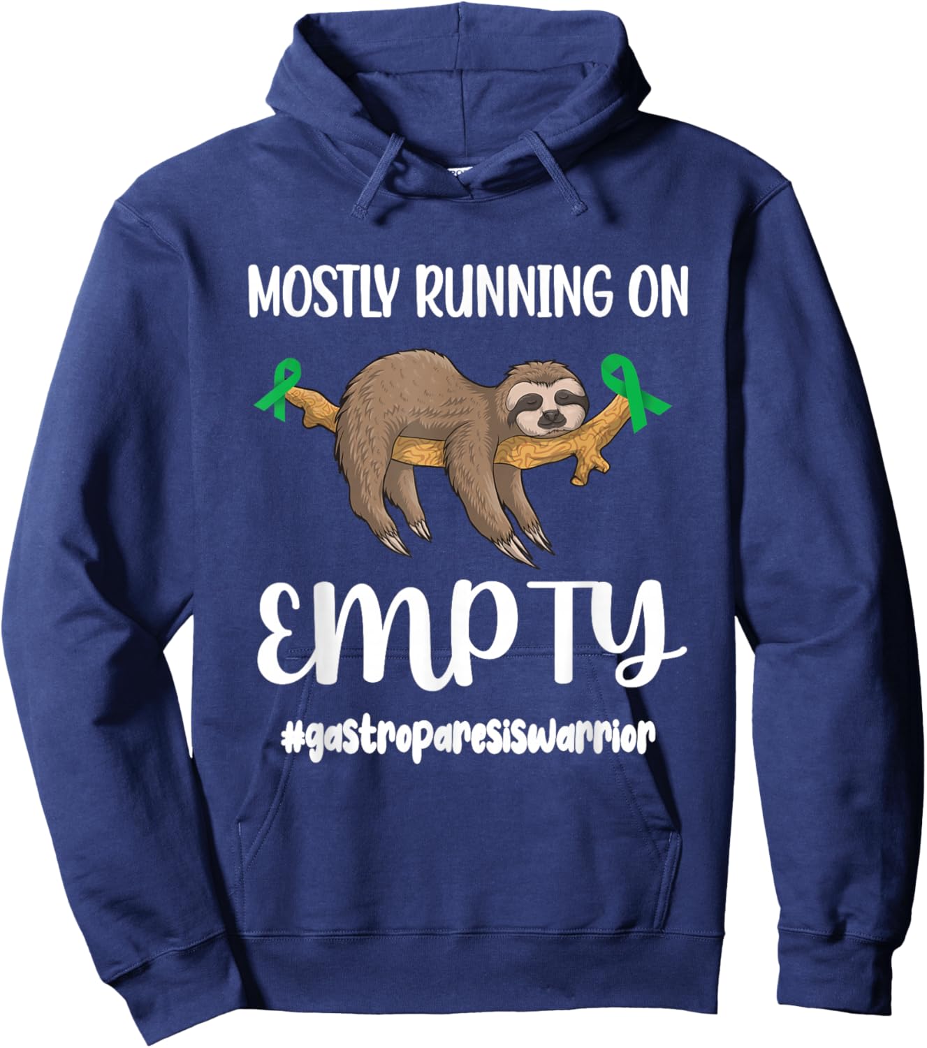Gastroparesis Warrior Sloth | Green Ribbon Stomach Paralysis Hoodie - Hoodie | Navy