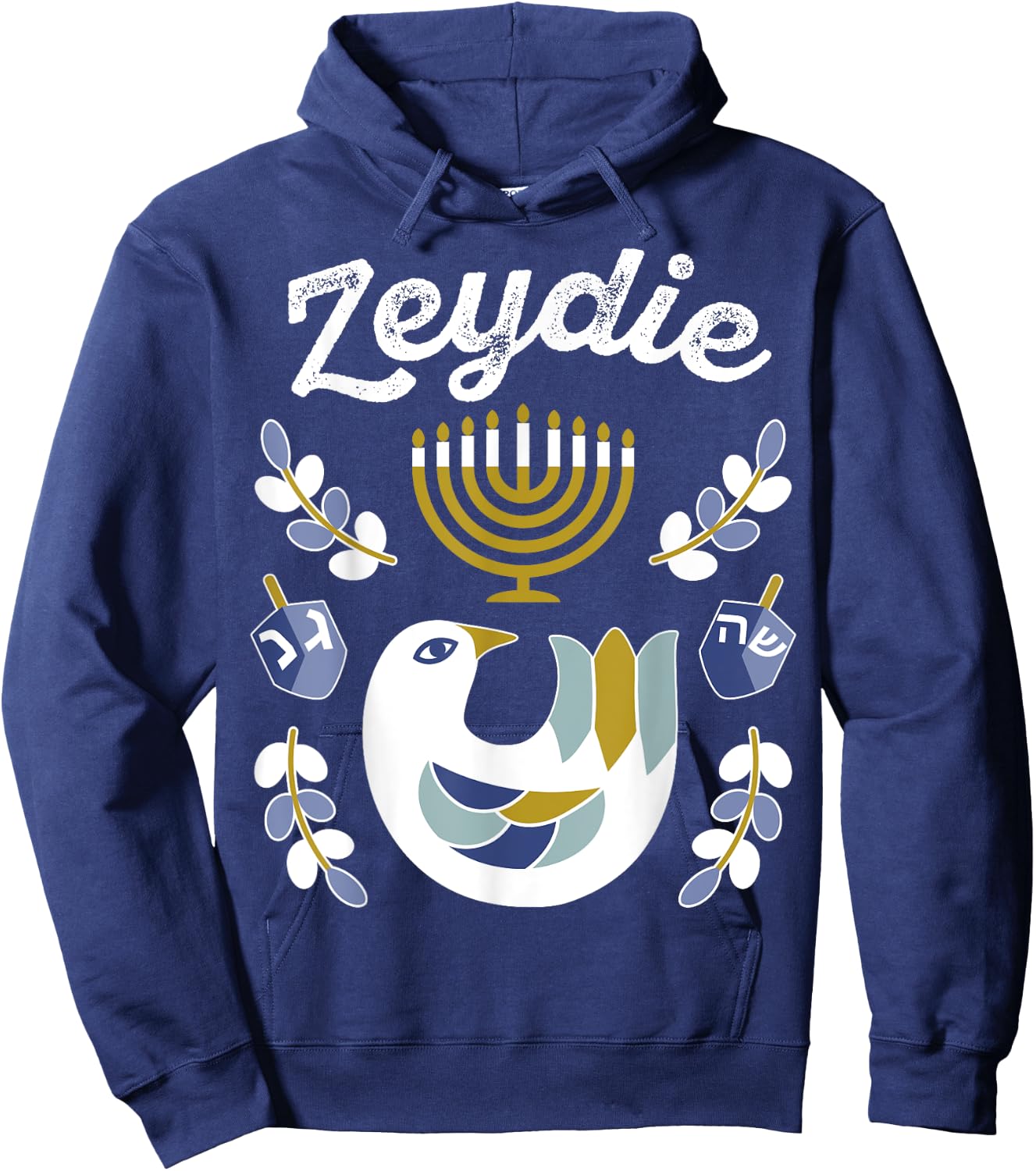 Matching Family Hanukkah Pajama Top Dreidel & Menorah Zeydie Hoodie - Hoodie | Navy