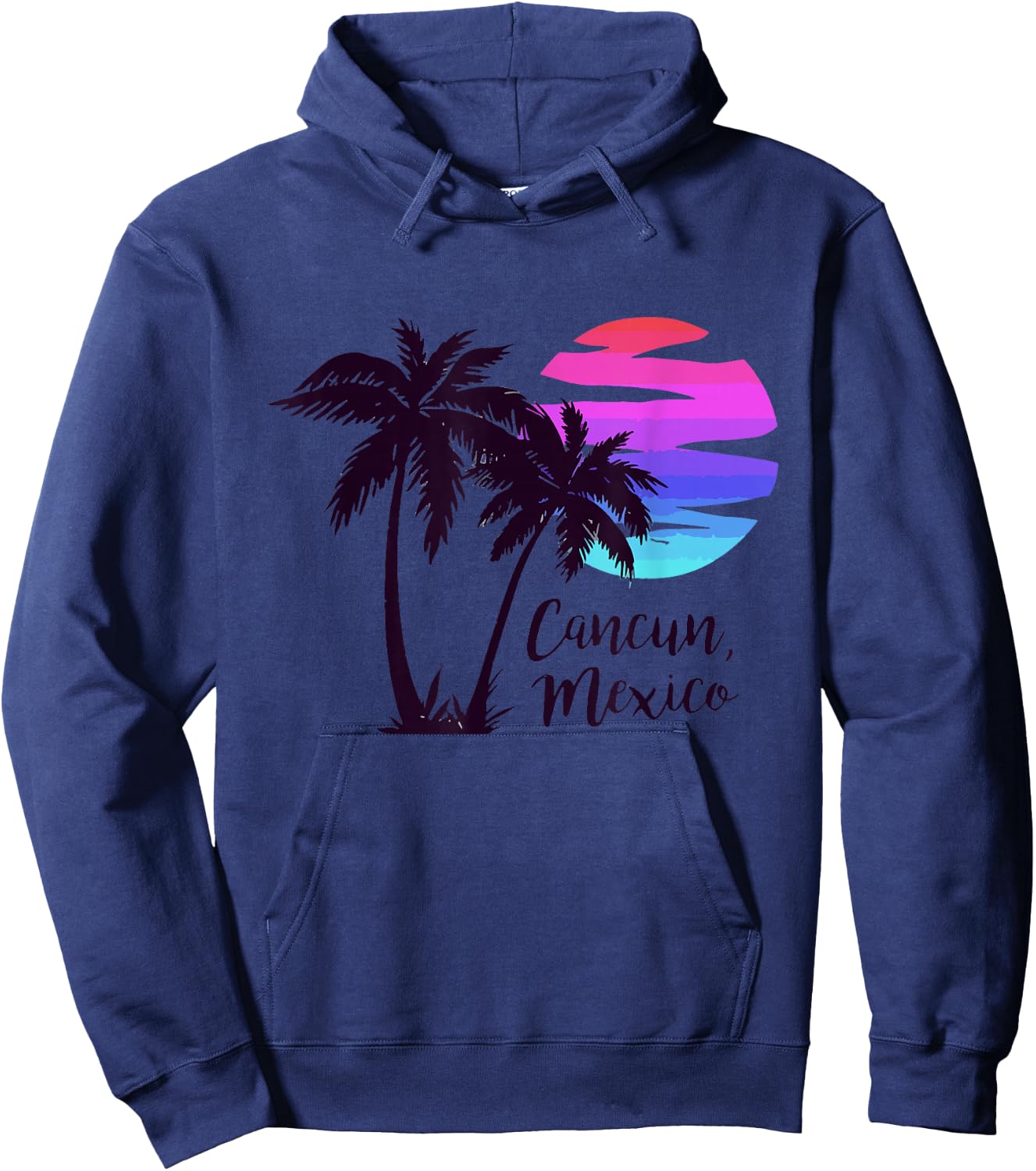 Cancun Mexico Beach Summer Vacation Palm Trees Sunset Hoodie - Hoodie | Navy