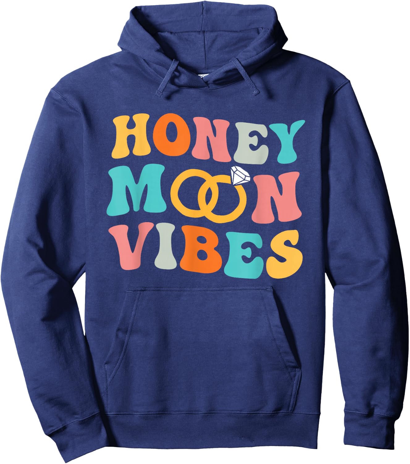 Honeymoon Vibes Retro Groovy Vintage Just Married Couple Hoodie - Hoodie | Navy