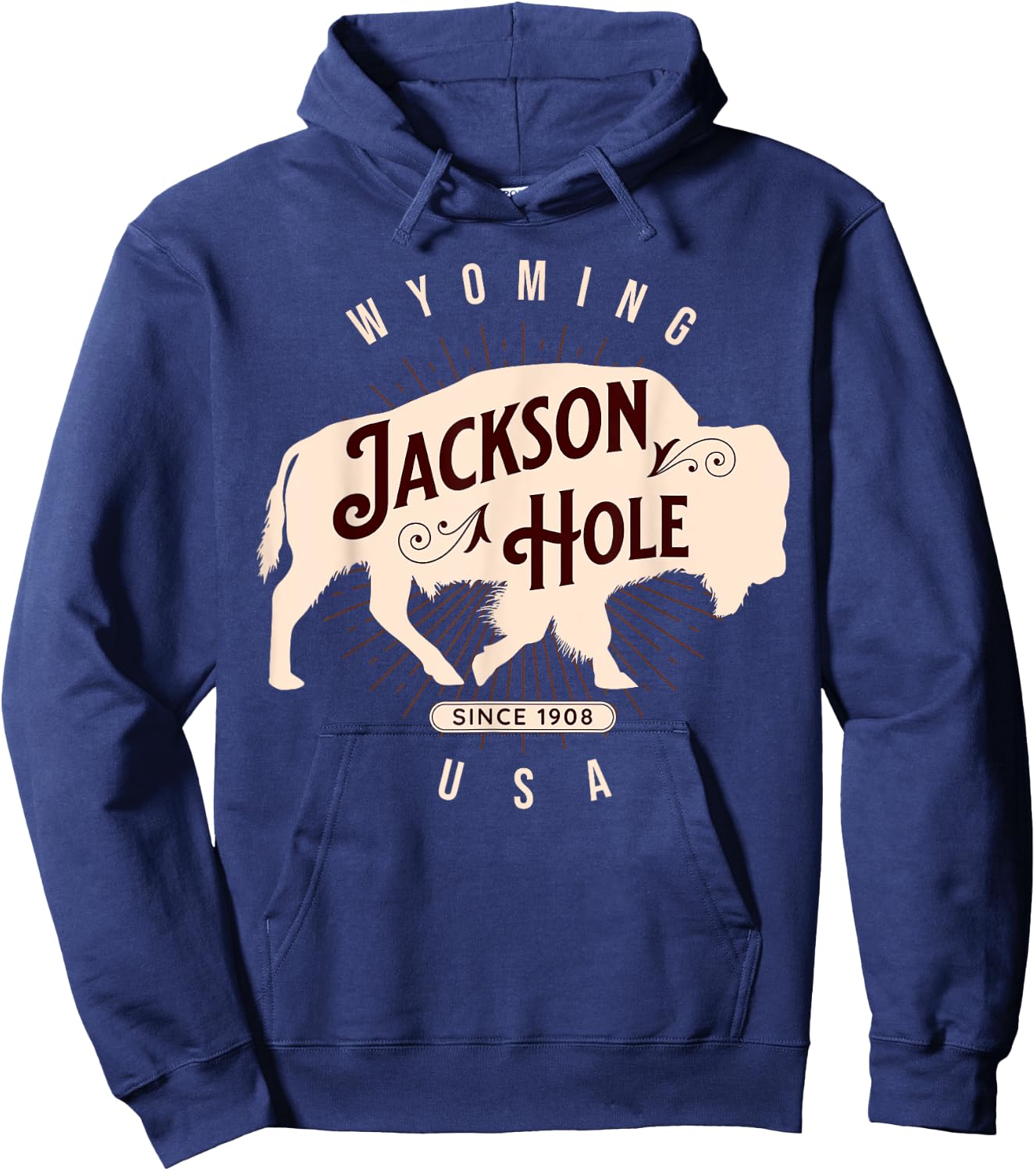 Jackson Hole Wyoming Buffalo Nature Outdoors Vintage Hoodie - Hoodie | Navy