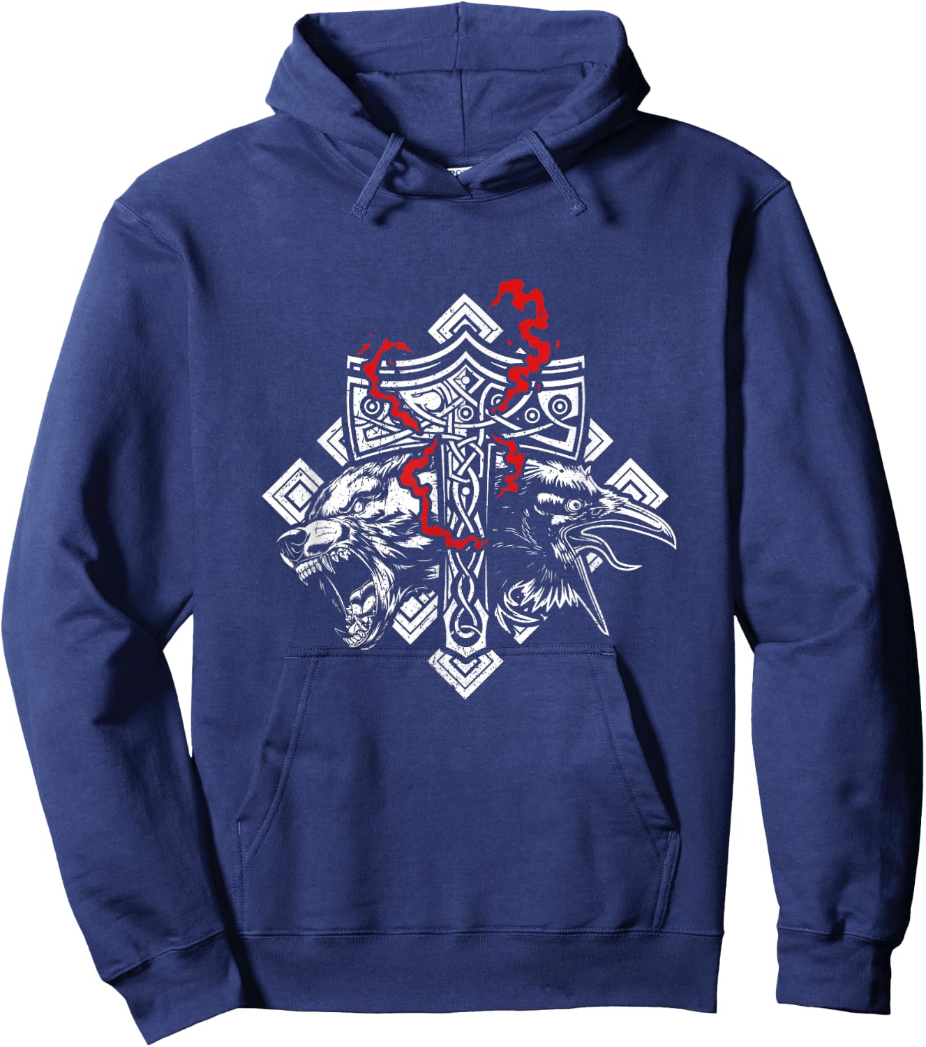 Thor Hammer Mjolnir Rune Protection Odin Raven Viking Hoodie - Hoodie | Navy