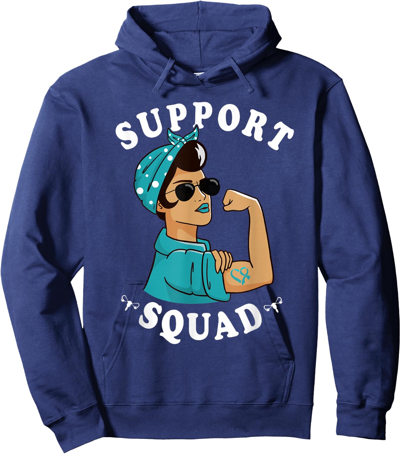 "Support Squad" Teal Ribbon Bandana Women Ovarian Cancer Hoodie - Hoodie | Navy