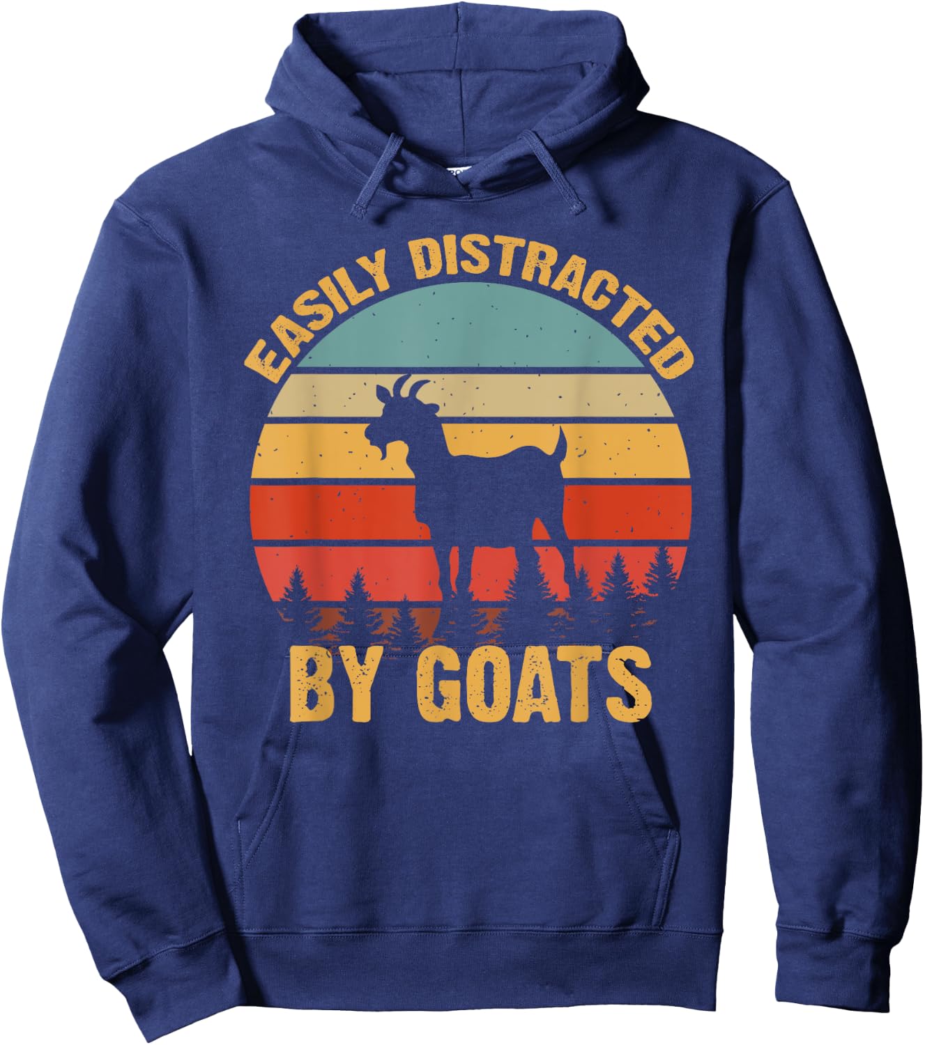 Retro Vintage Easily Distracted By Goats Funny Goat Lover Hoodie - Hoodie | Navy