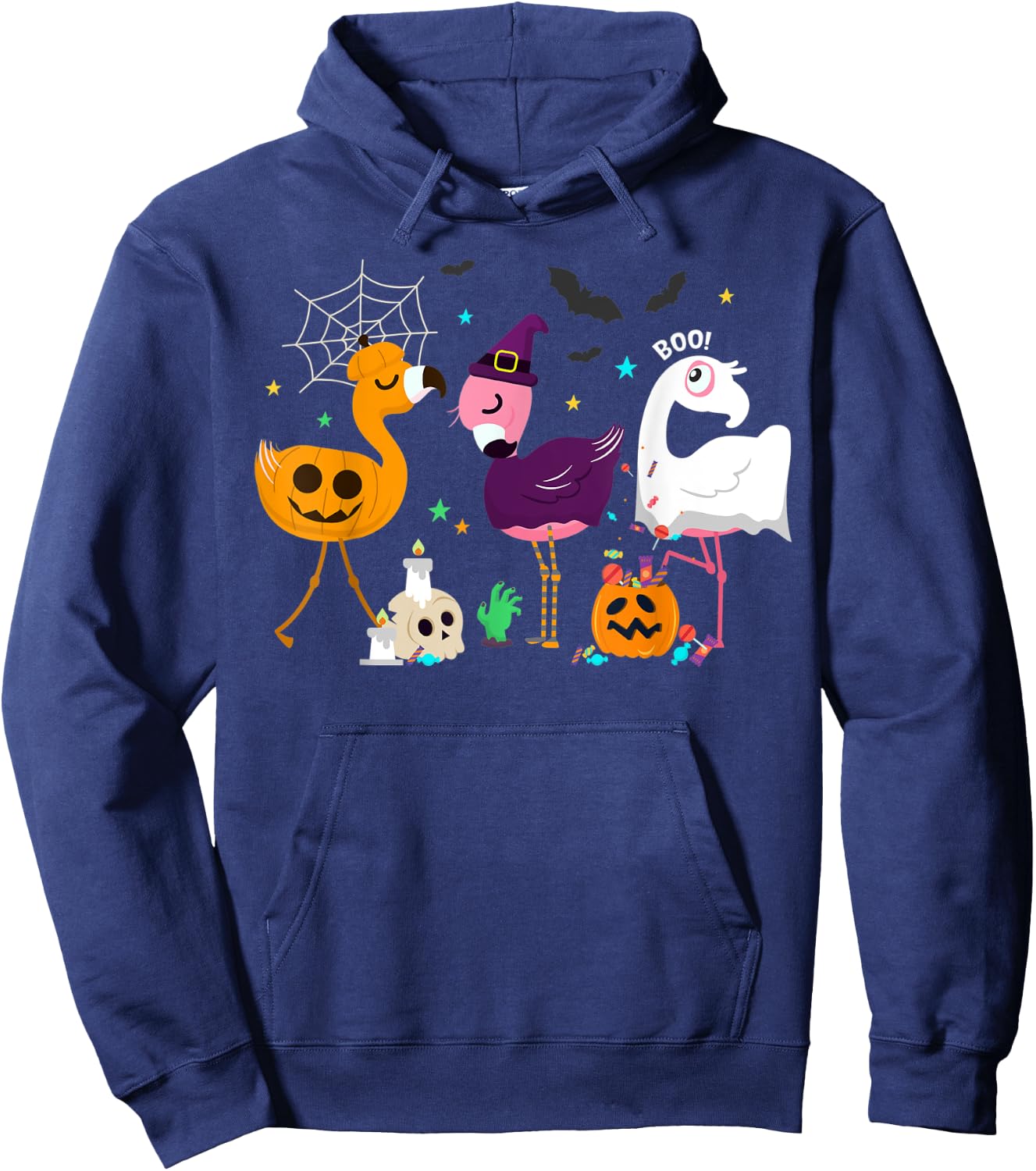 Flamingo Halloween Pumpkin Witch Ghost Happy Flamingoween Hoodie - Hoodie | Navy