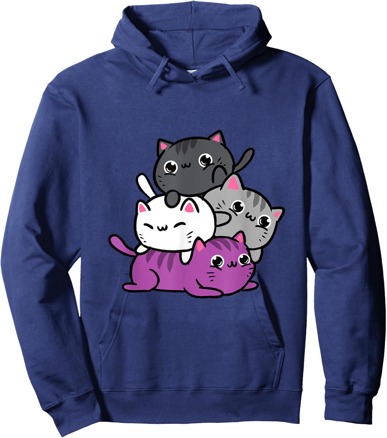 Kawaii Cat Pile Asexual Pride Women Hoodie - Hoodie | Navy