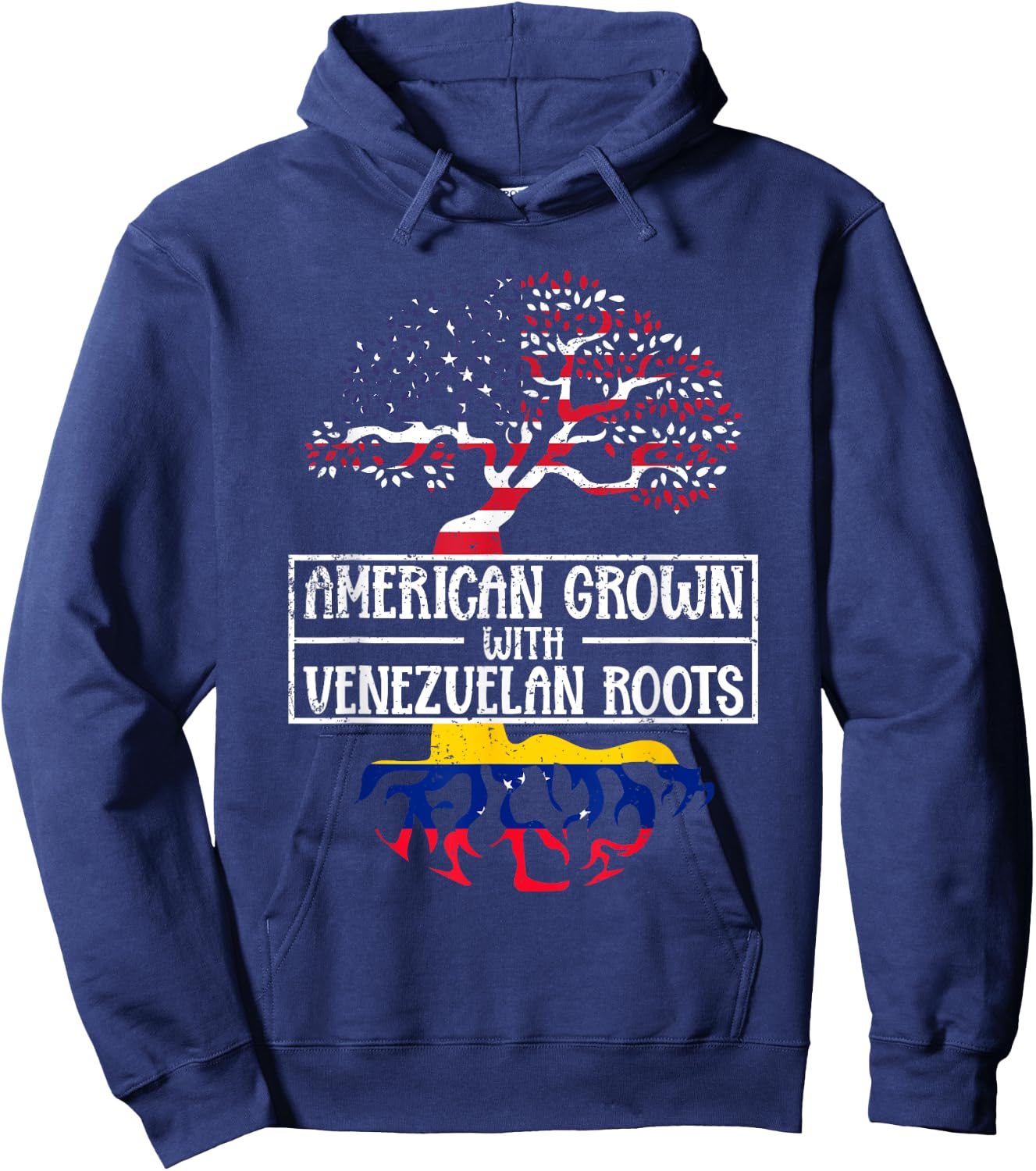 American Grown With Venezuelan Roots USA Flag Venezuela Women Kids Men Hoodie - Hoodie | Navy