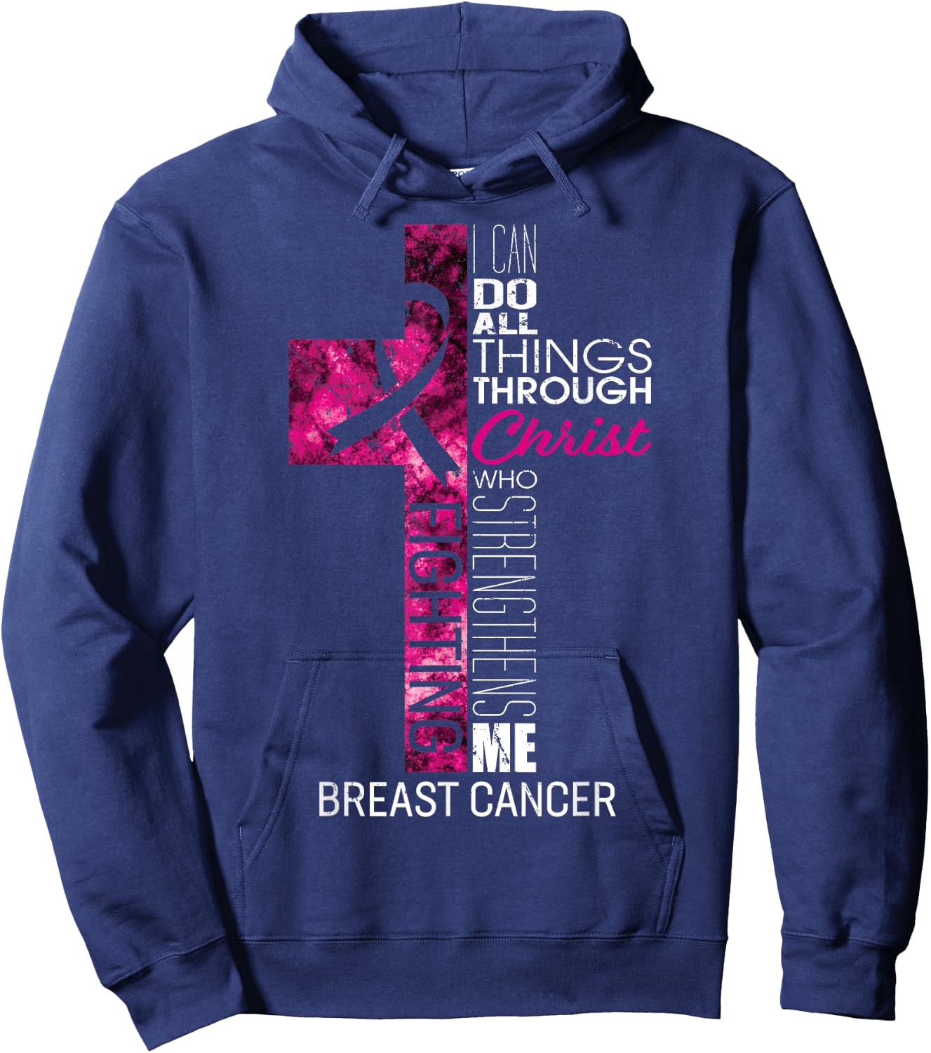 Breast Cancer Awareness Gifts Pink Cross Christian Verse Mom Hoodie - Hoodie | Navy