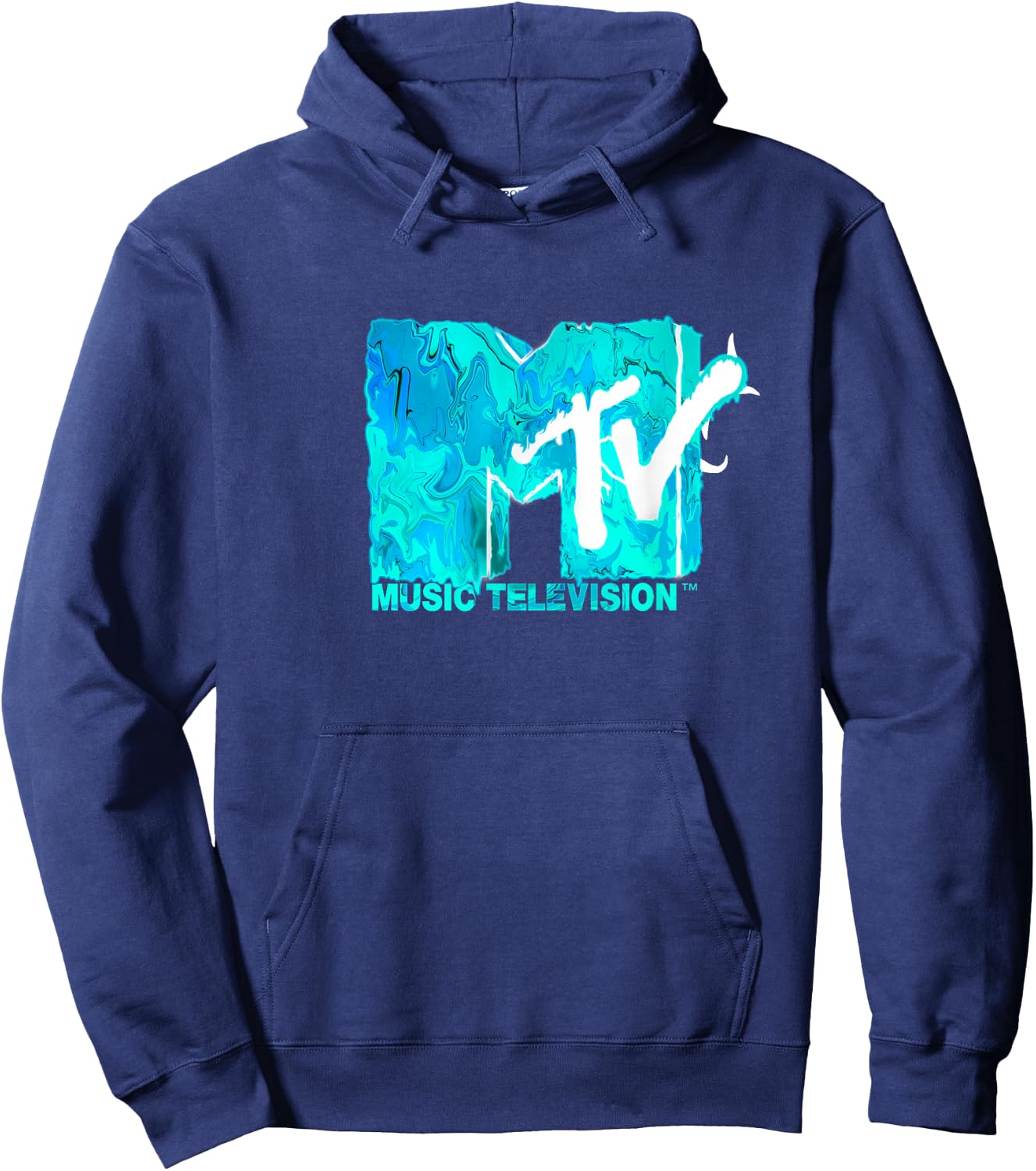 Mademark x MTV - The official MTV Logo in green blue liquid flow style Hoodie - Hoodie | Navy