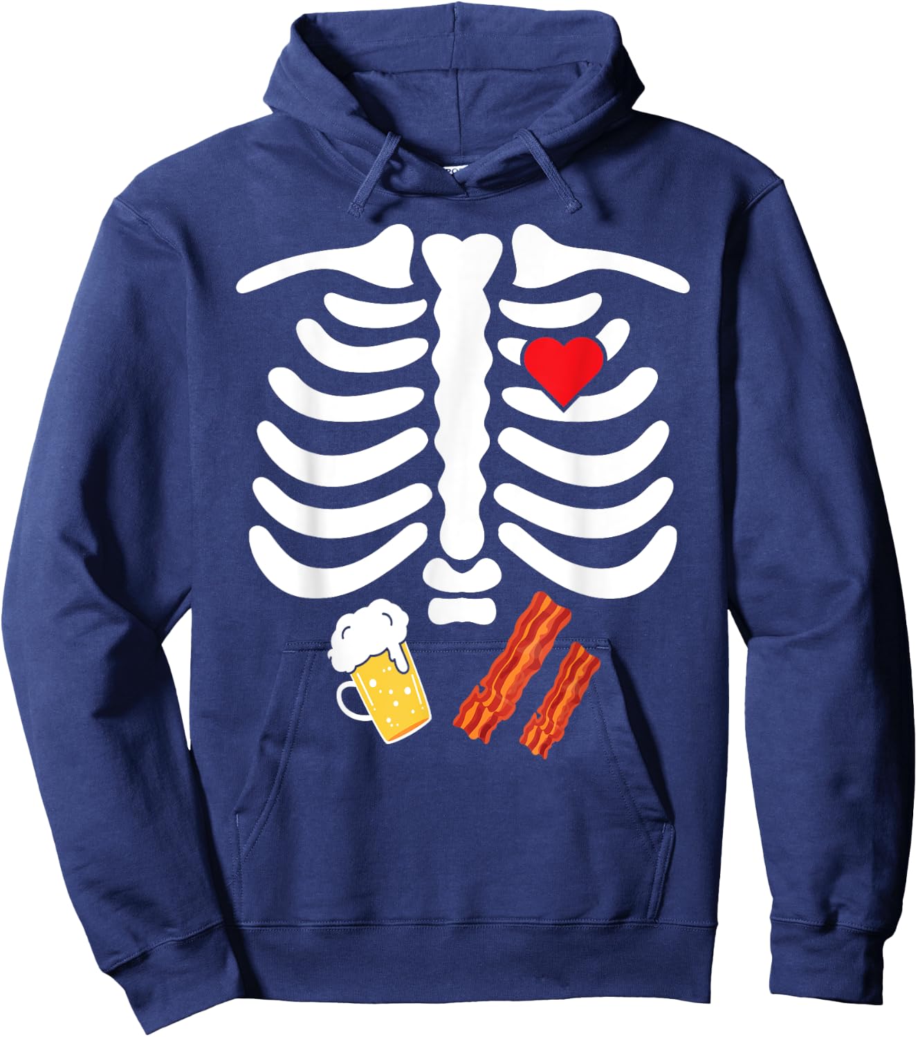 Halloween Skeleton Junk Food Belly Bacon Beer T Shirt Hoodie - Hoodie | Navy