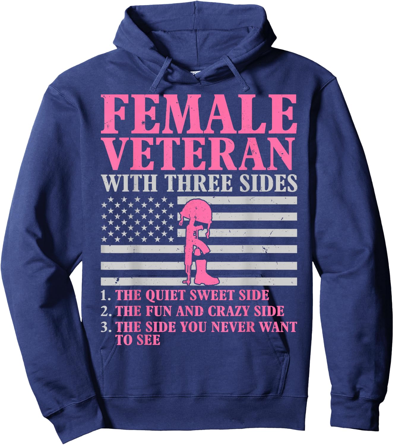 Female Veteran with Three Sides Women Veteran Mother Grandma Hoodie - Hoodie | Navy