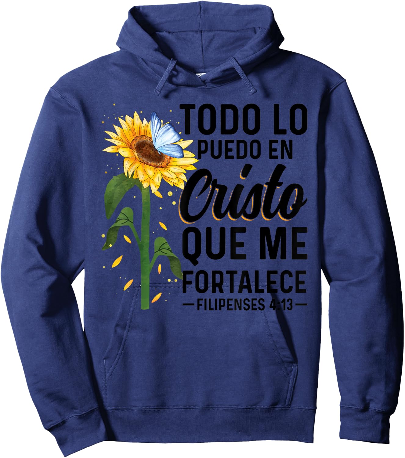 Camisetas Cristianas En Espanol Frase Biblia Filipenses 14 3 Hoodie - Hoodie | Navy