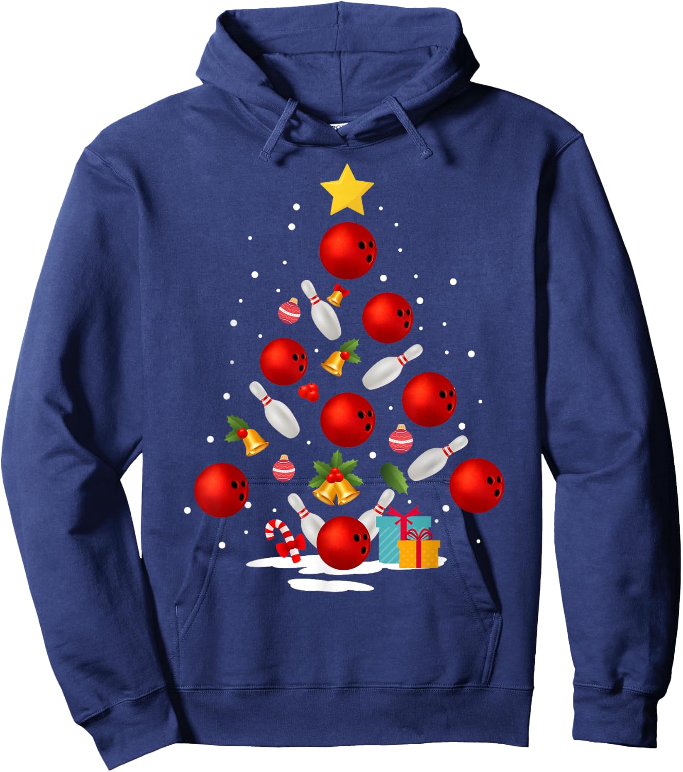 Funny Bowling Christmas Tree Lights Xmas Gifts Women Short Sleeve Hoodie - Hoodie | Navy