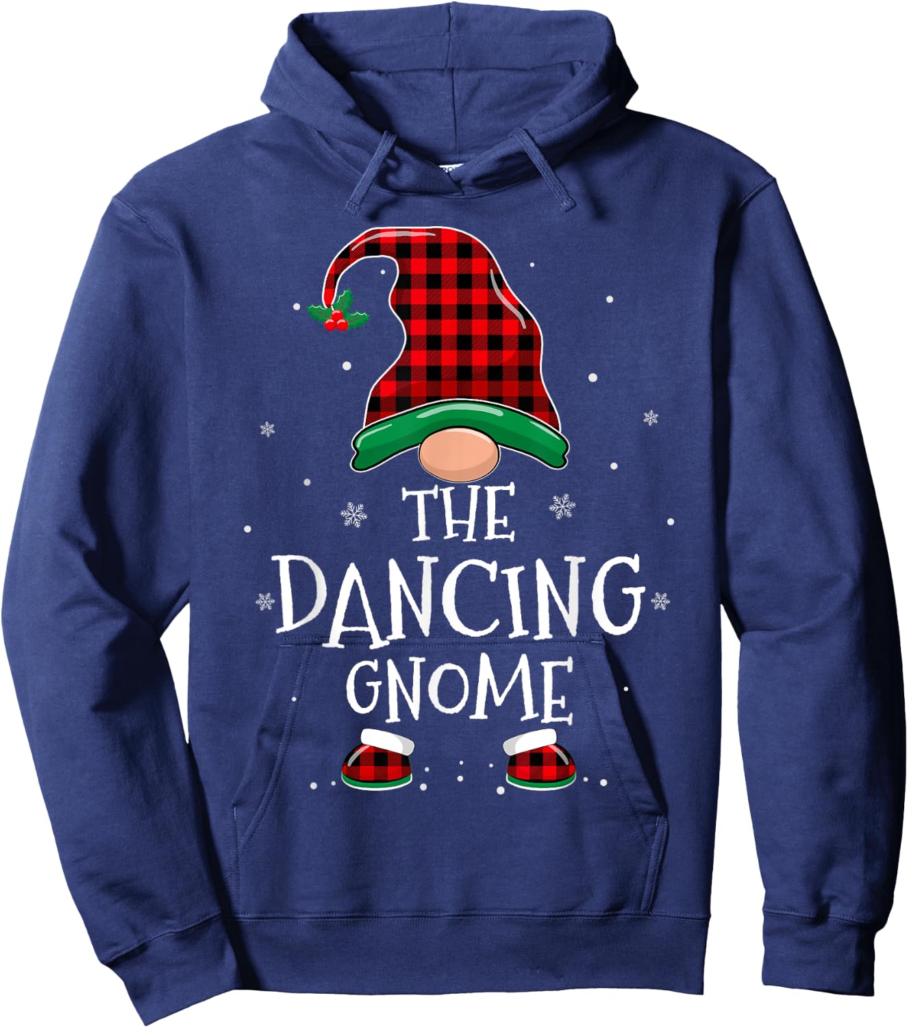 Dancing Gnome Xmas Family Matching Plaid Christmas Gnomes Hoodie - Hoodie | Navy