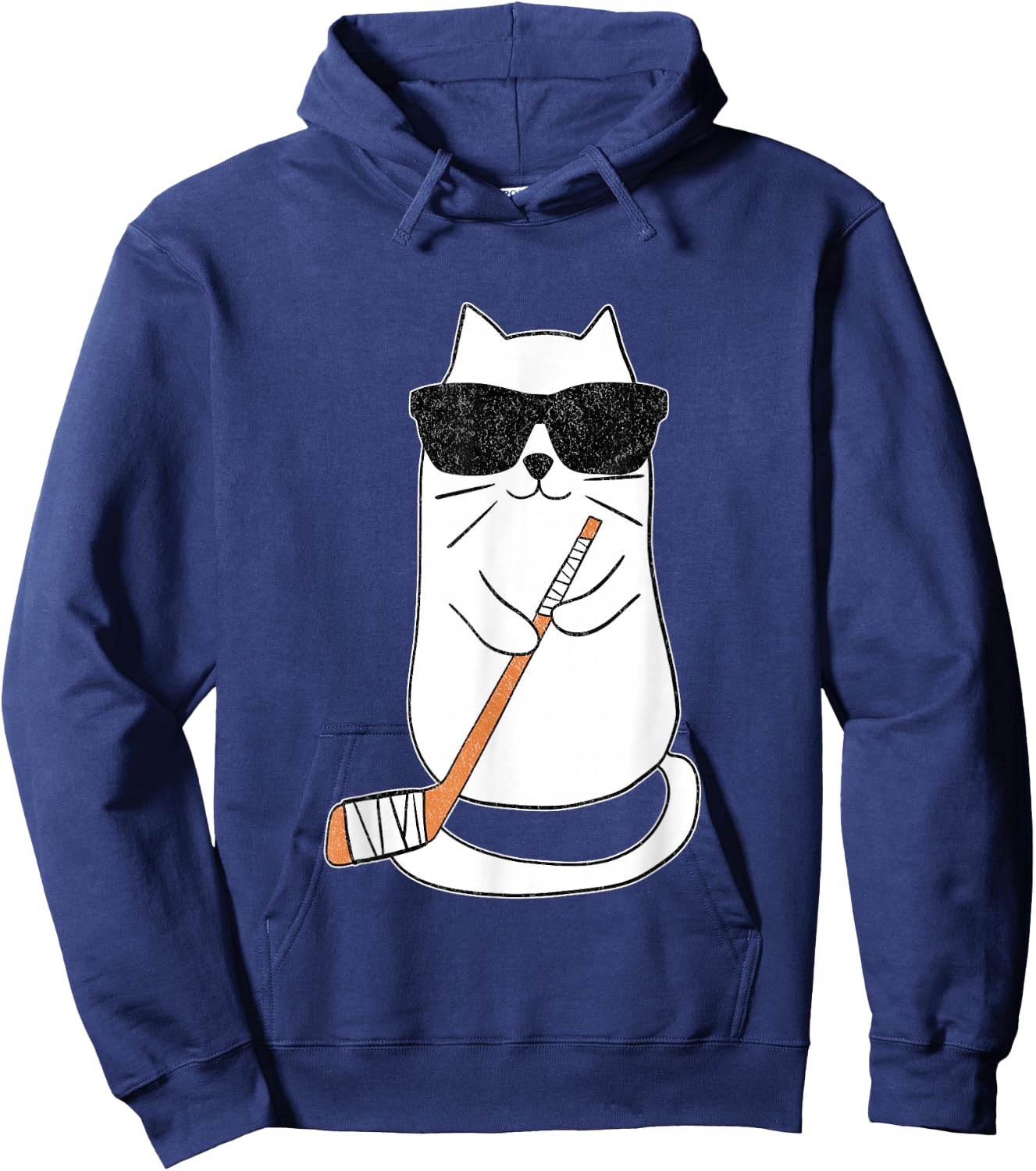 Ice Hockey Cat Hockey Player Stick Retro Hoodie - Hoodie | Navy