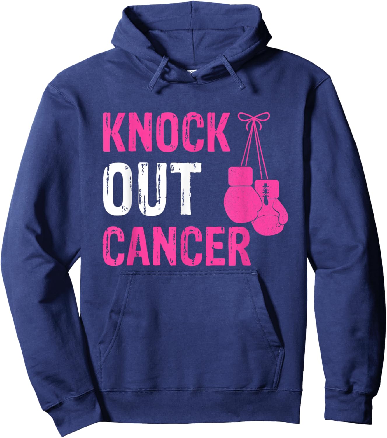 Knock Out Boxing Fight Pink Ribbon Breast Cancer Awareness Hoodie - Hoodie | Navy