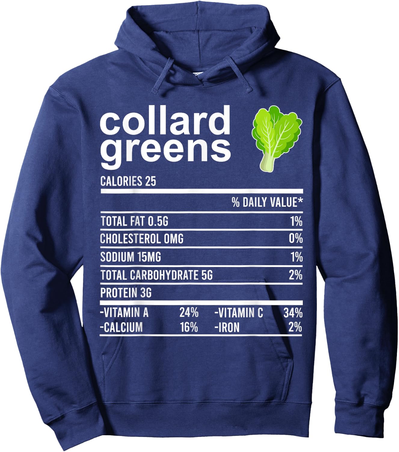 Funny Thanksgiving Food Shirt, Collard Greens Nutrition Fact Hoodie - Hoodie | Navy