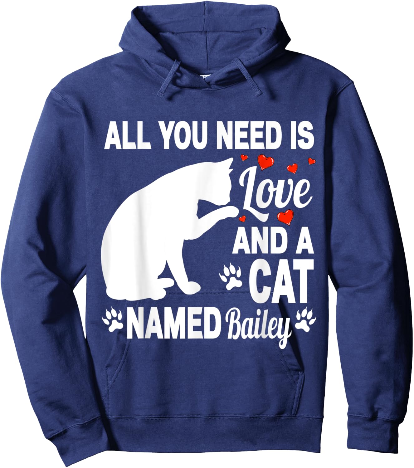 Personalized Cat Name Bailey Cute Kitten Pet Lover Women Kids Hoodie - Hoodie | Navy