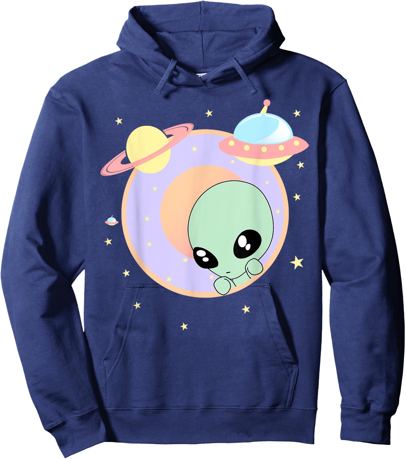Chibi Alien Kawaii Pastel Cute Green Man Space UFO Hoodie - Hoodie | Navy