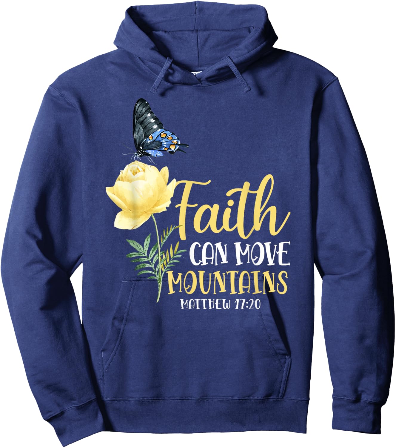 Christian Bible Verse Butterfly Rose Flower Matthew 17:20 Hoodie - Hoodie | Navy