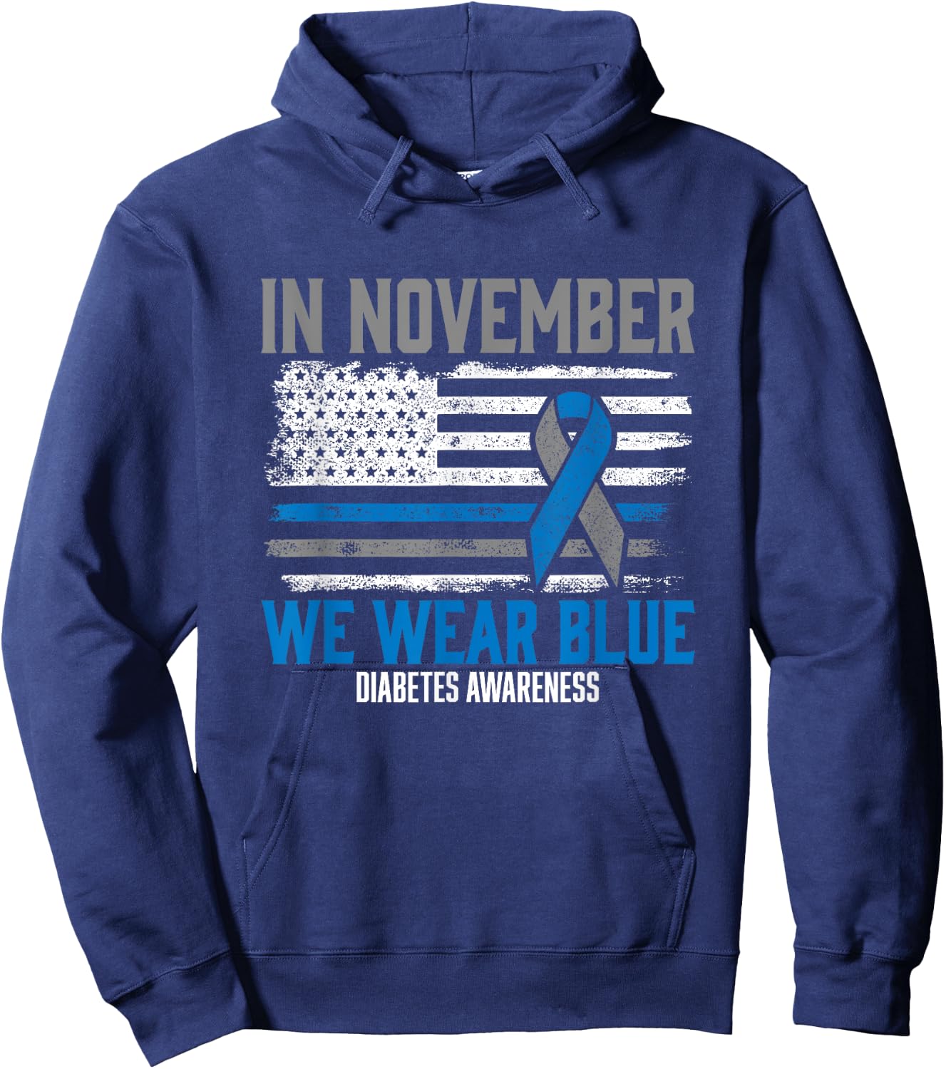in November we Wear Blue T1D T2D Diabetic Diabetes Awareness Hoodie - Hoodie | Navy