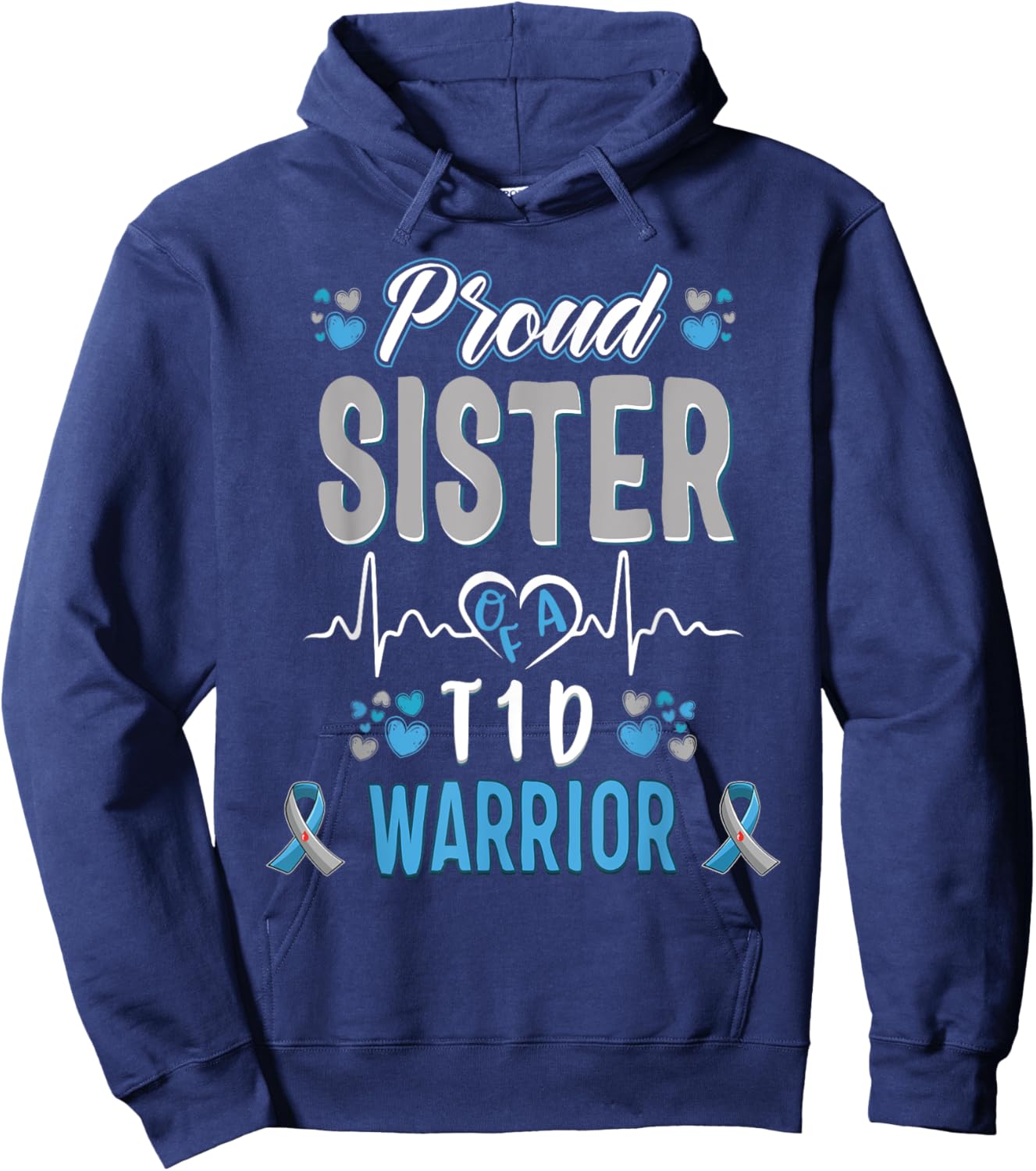 T1D proud sister Diabetes awareness Type 1 Pancreas Insulin Hoodie - Hoodie | Navy