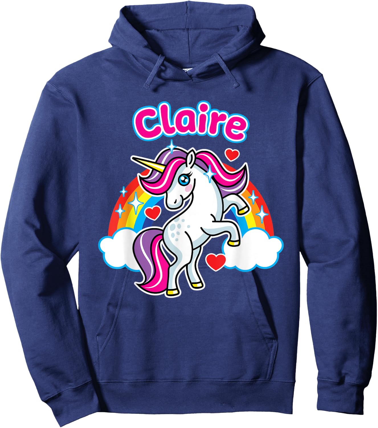 Claire Custom Girls Name Personalized Design Unicorn Party Hoodie - Hoodie | Navy