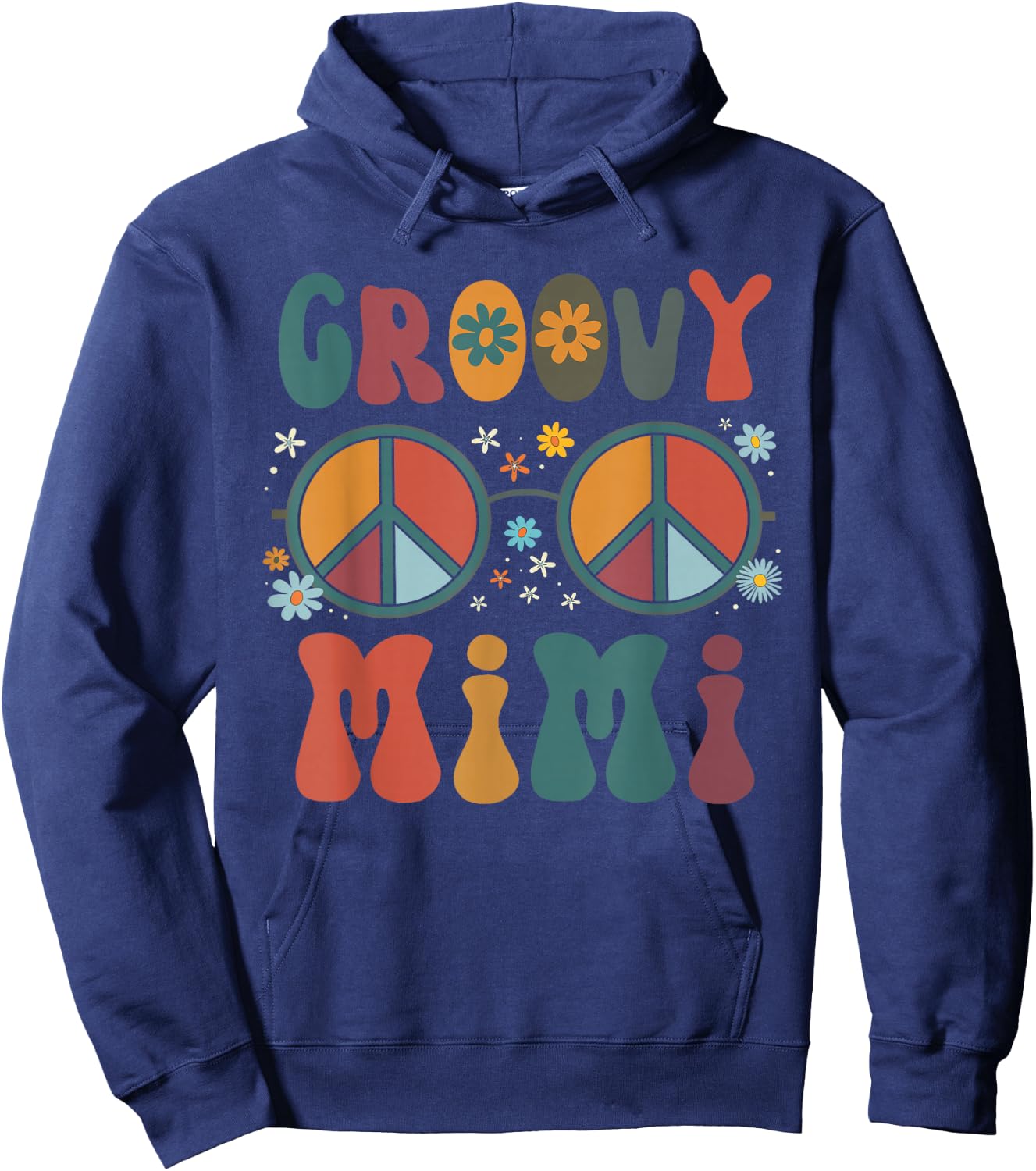 Groovy Mimi Retro 70s Peace Sign Design Grandma Hoodie - Hoodie | Navy