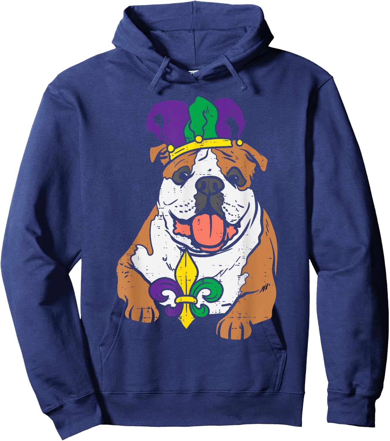 Jester English Bulldog Mardi Gras Funny Dog Men Women Kids Hoodie - Hoodie | Navy