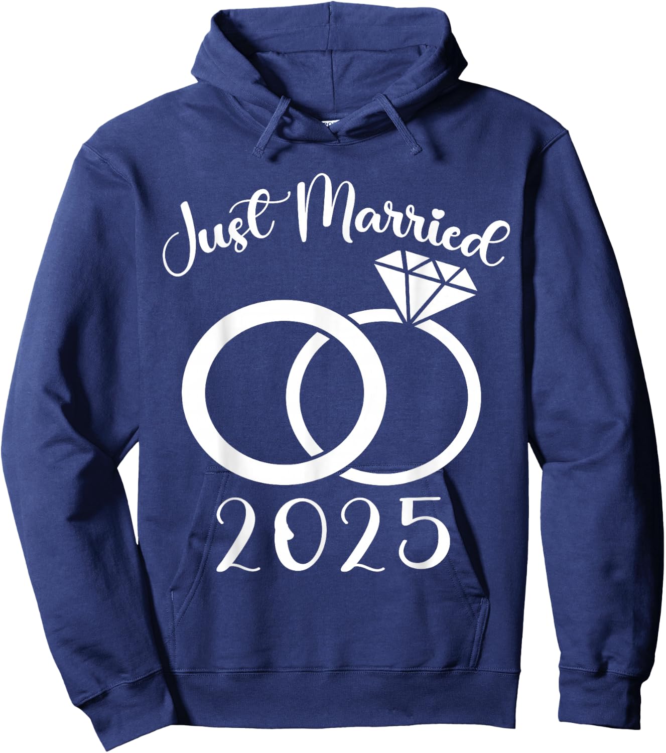 Just Married 2025 Wedding Rings Matching Couple Newlyweds Hoodie - Hoodie | Navy
