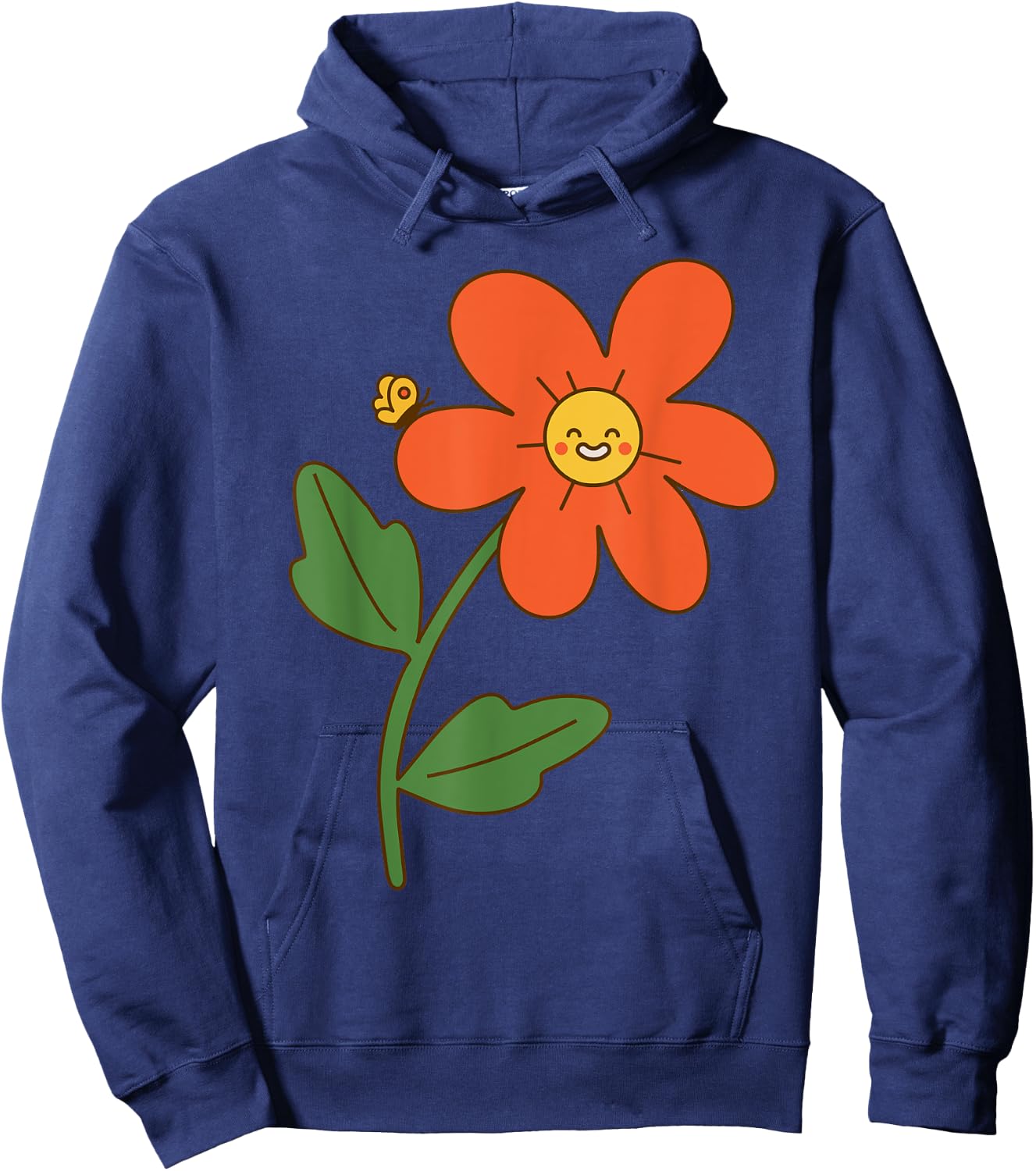 Smiling Flower Retro Vintage 70s Graphic Happy Kawaii Face Hoodie - Hoodie | Navy