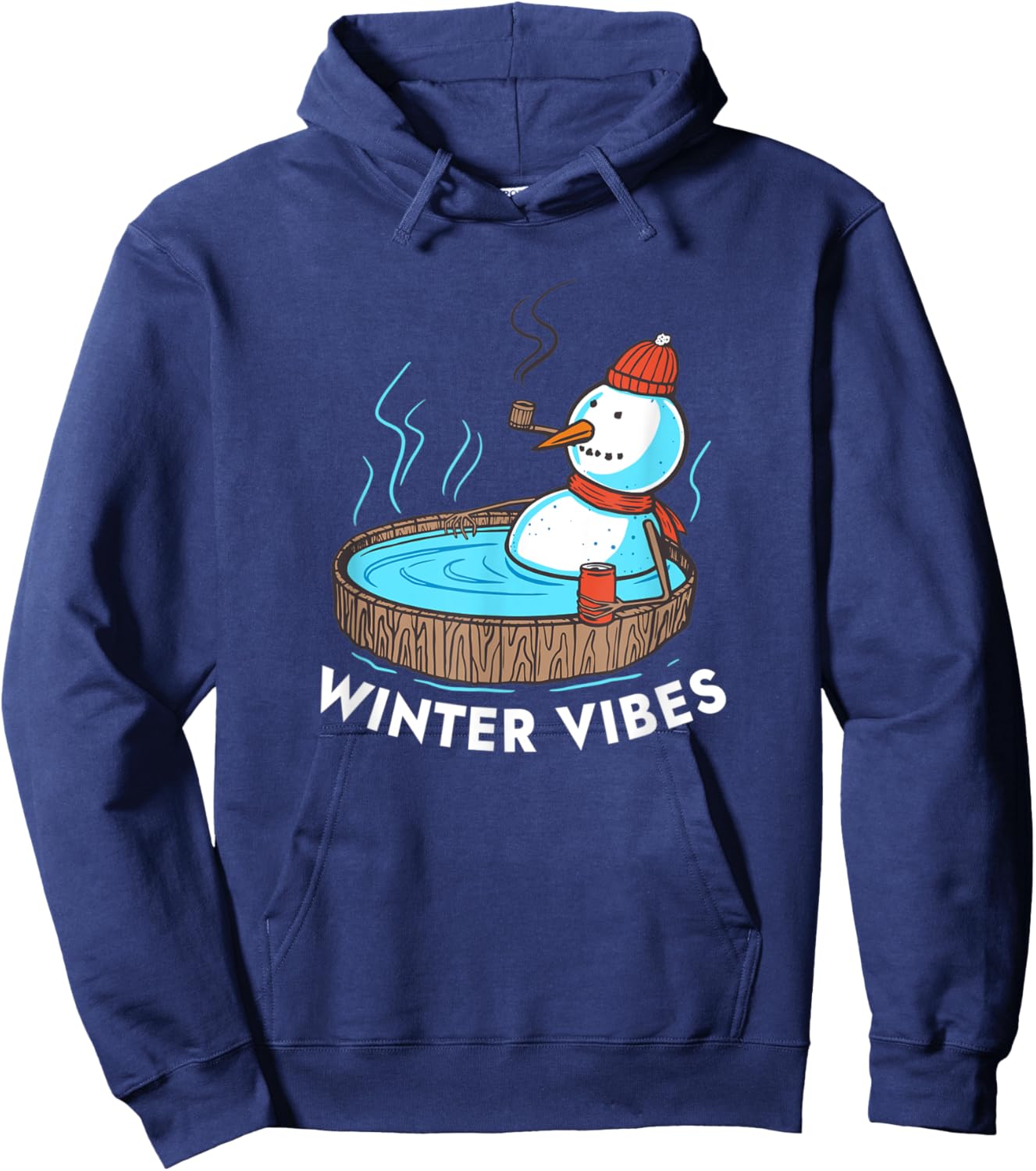 Winter Vibes - Beer Drinking Snowman in Hot Tub Hoodie - Hoodie | Navy