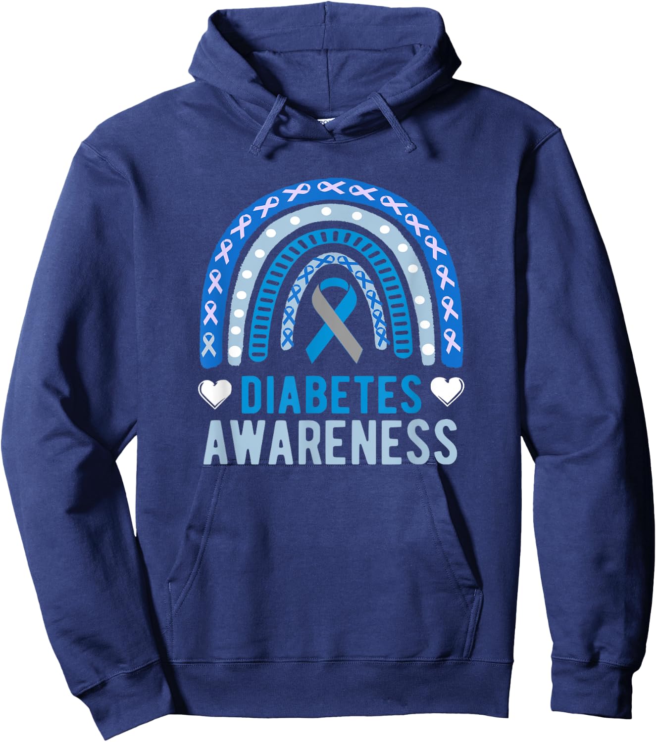 National Diabetes Awareness Month blue ribbon Rainbow Hoodie - Hoodie | Navy