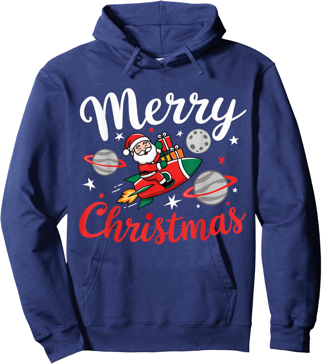 Christmas Space Rocket Pajama Santa Astronaut Rocket Xmas Hoodie - Hoodie | Navy