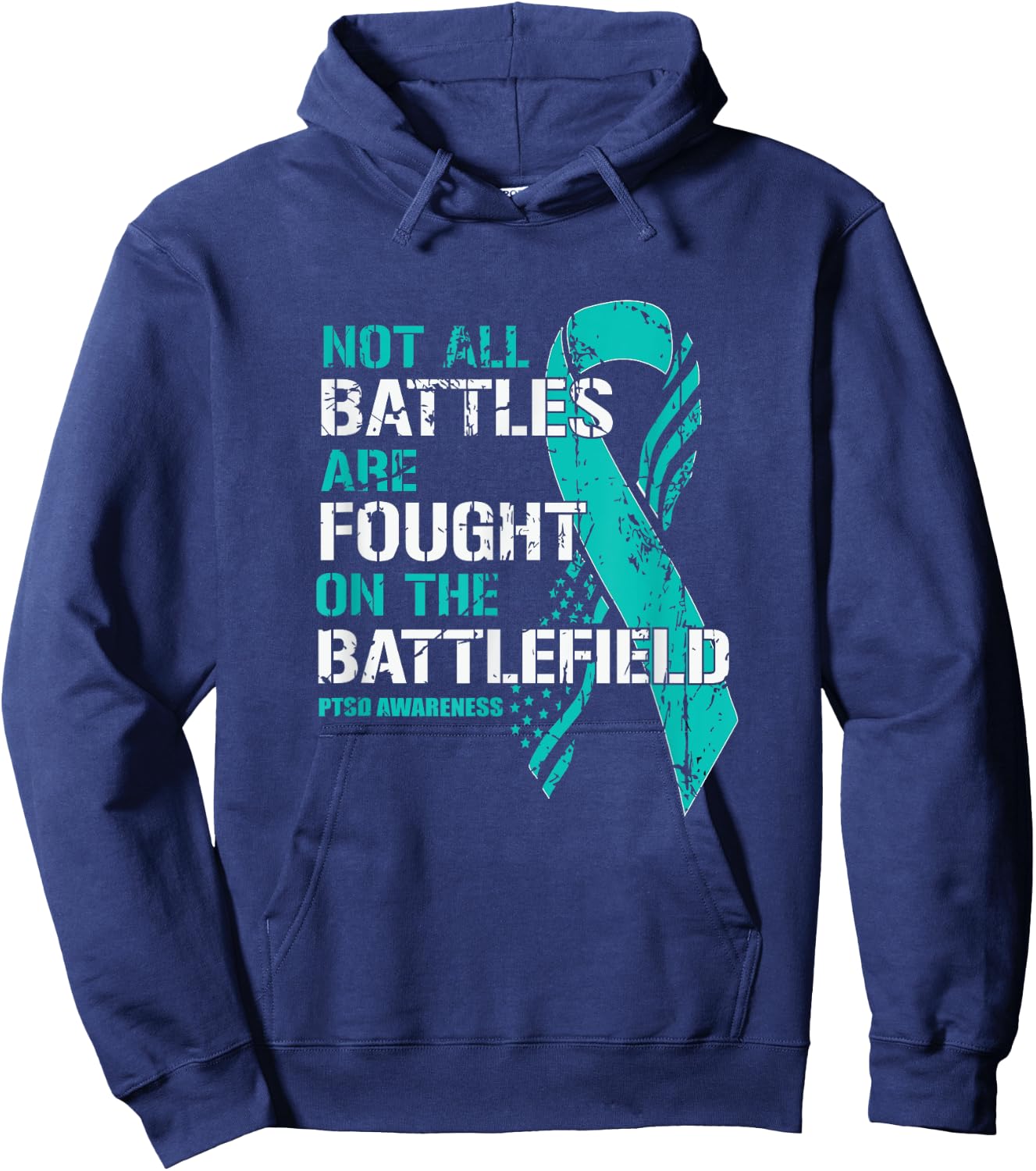 PTSD Awareness Not All Battles Teal Ribbon Mental Health Hoodie - Hoodie | Navy