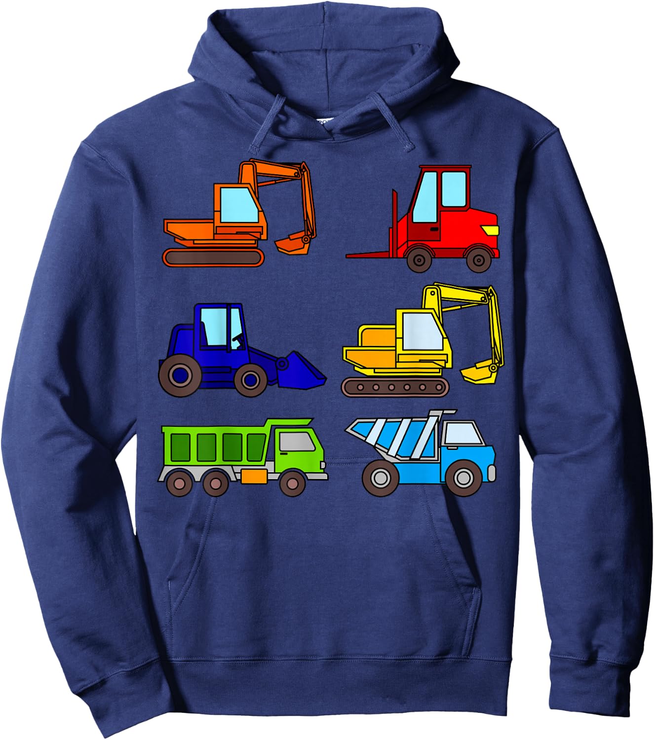 Excavator Dump Trucks Tractor Fork Lift Concrete Mixer Kids Hoodie - Hoodie | Navy