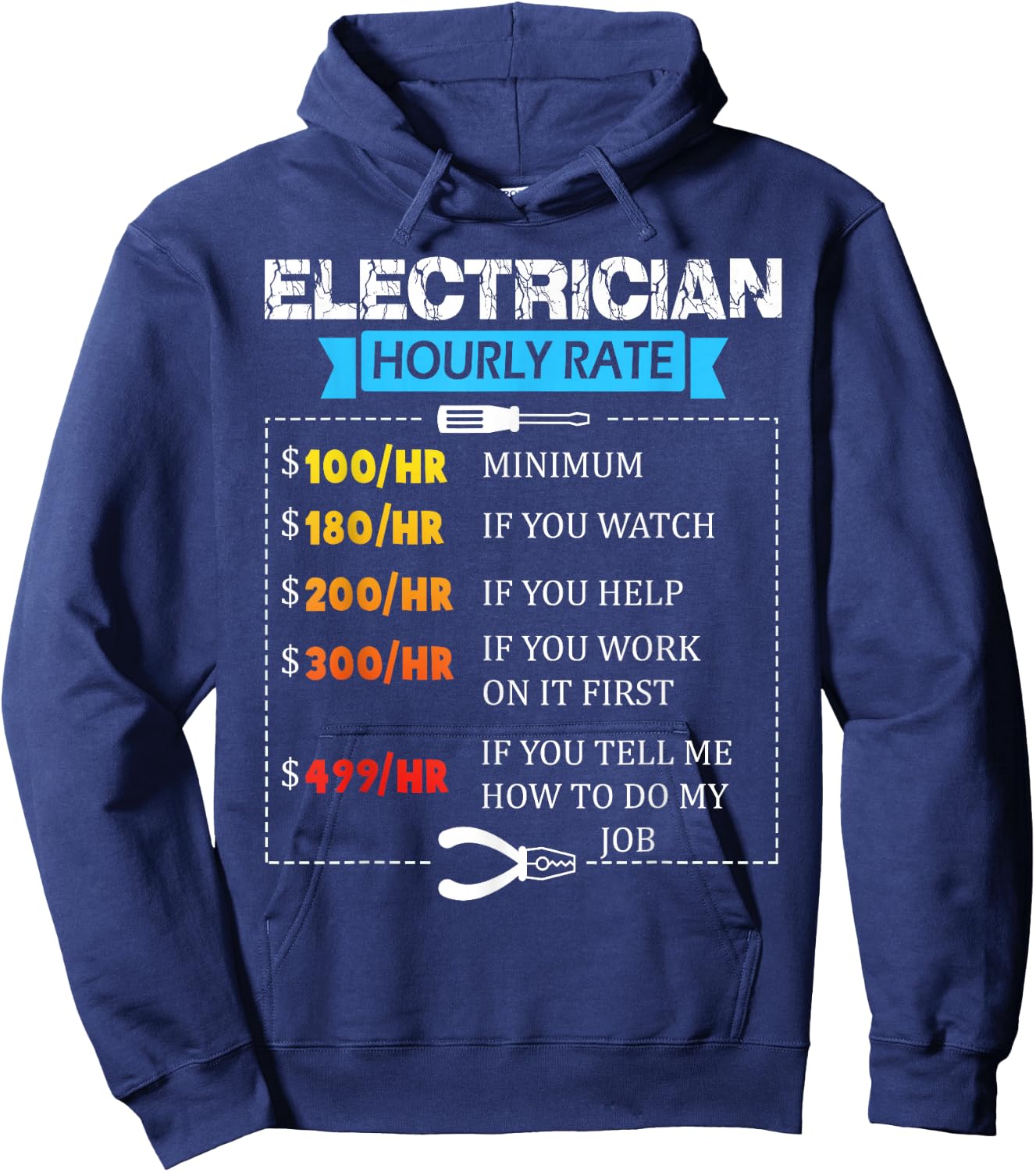 Hourly Rate Gift Electrician | Funny Electrician Hoodie - Hoodie | Navy
