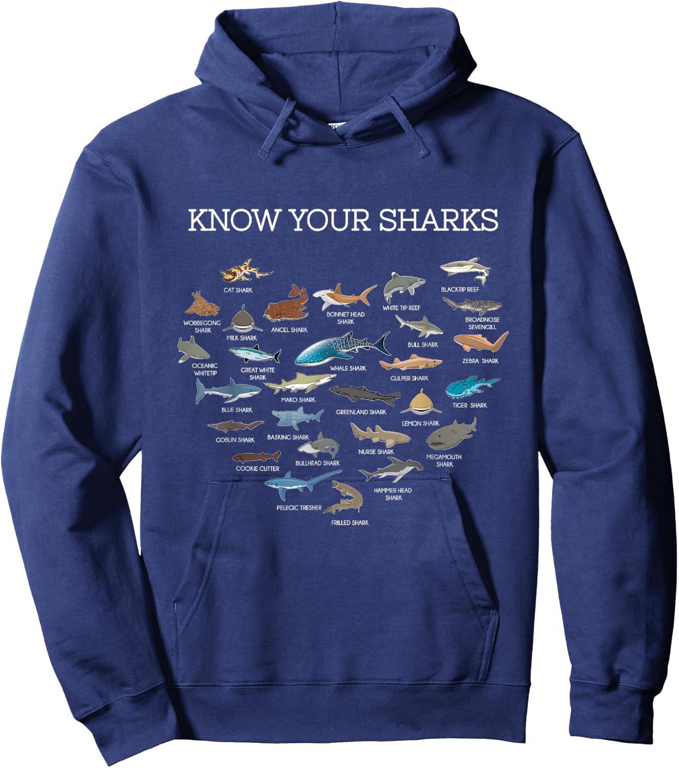 Shark Faces Types Of Sharks Gift Marine Biology Ocean Shark Hoodie - Hoodie | Navy