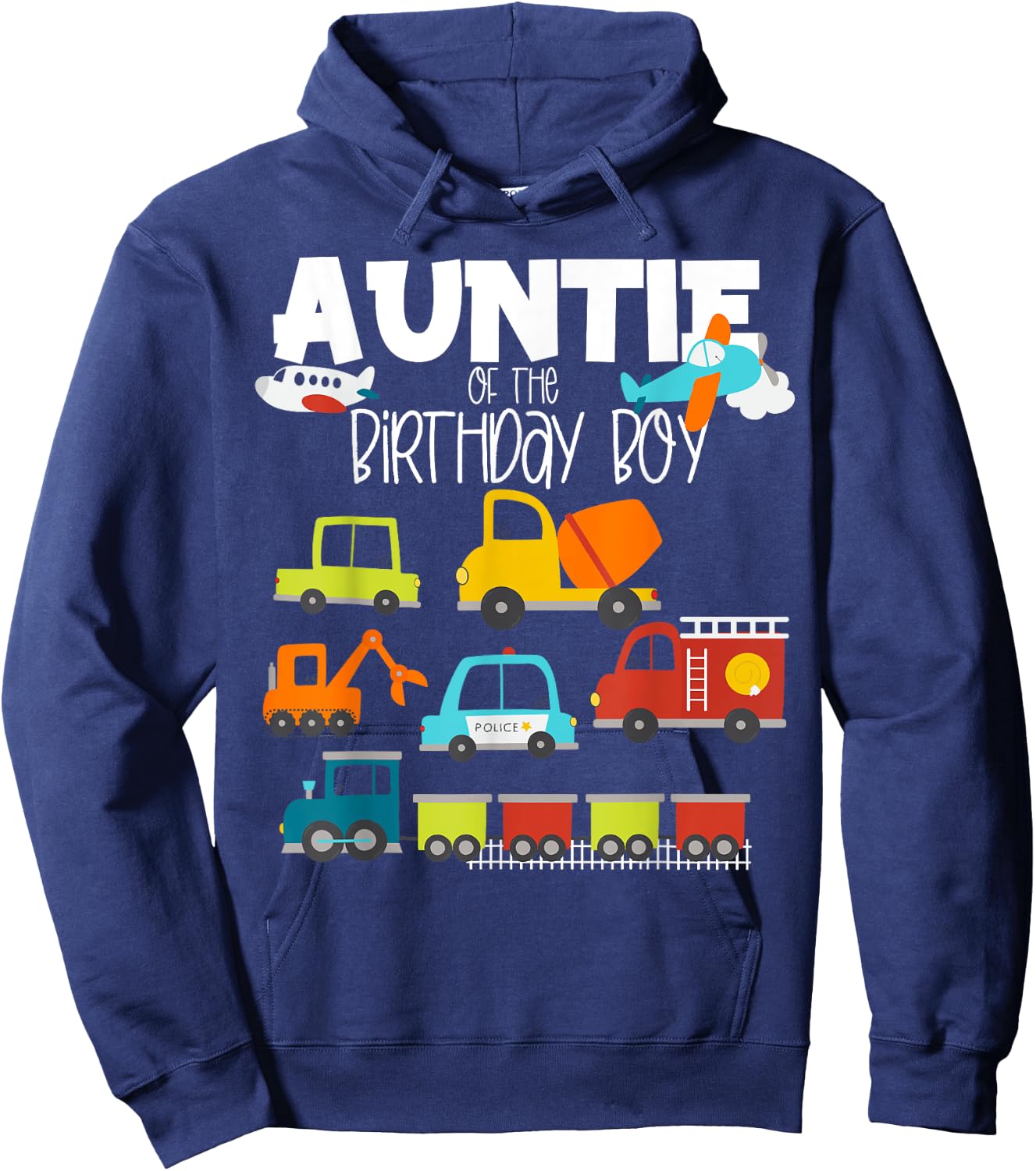 Auntie Of The Birthday Boy Family Matching Train Fire Truck Hoodie - Hoodie | Navy