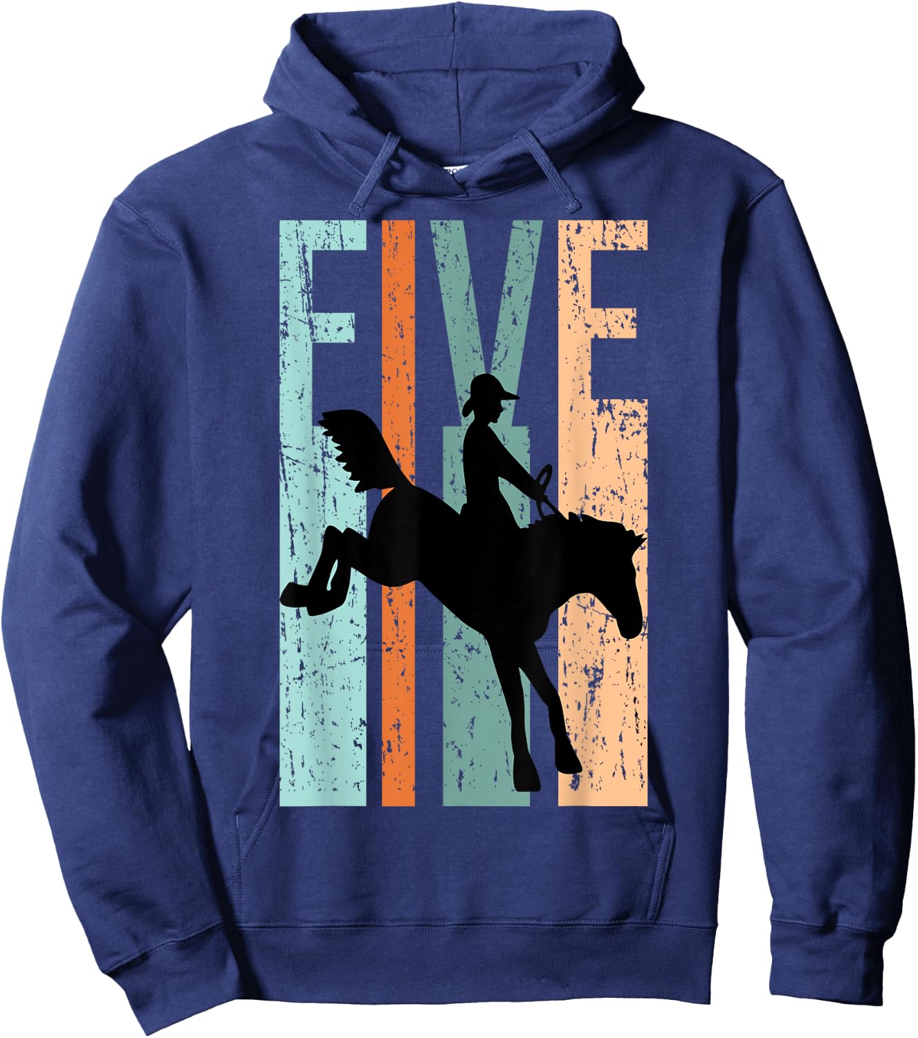5th Birthday Kids Retro Rodeo Horse Lovers Cowboys Rider Hoodie - Hoodie | Navy