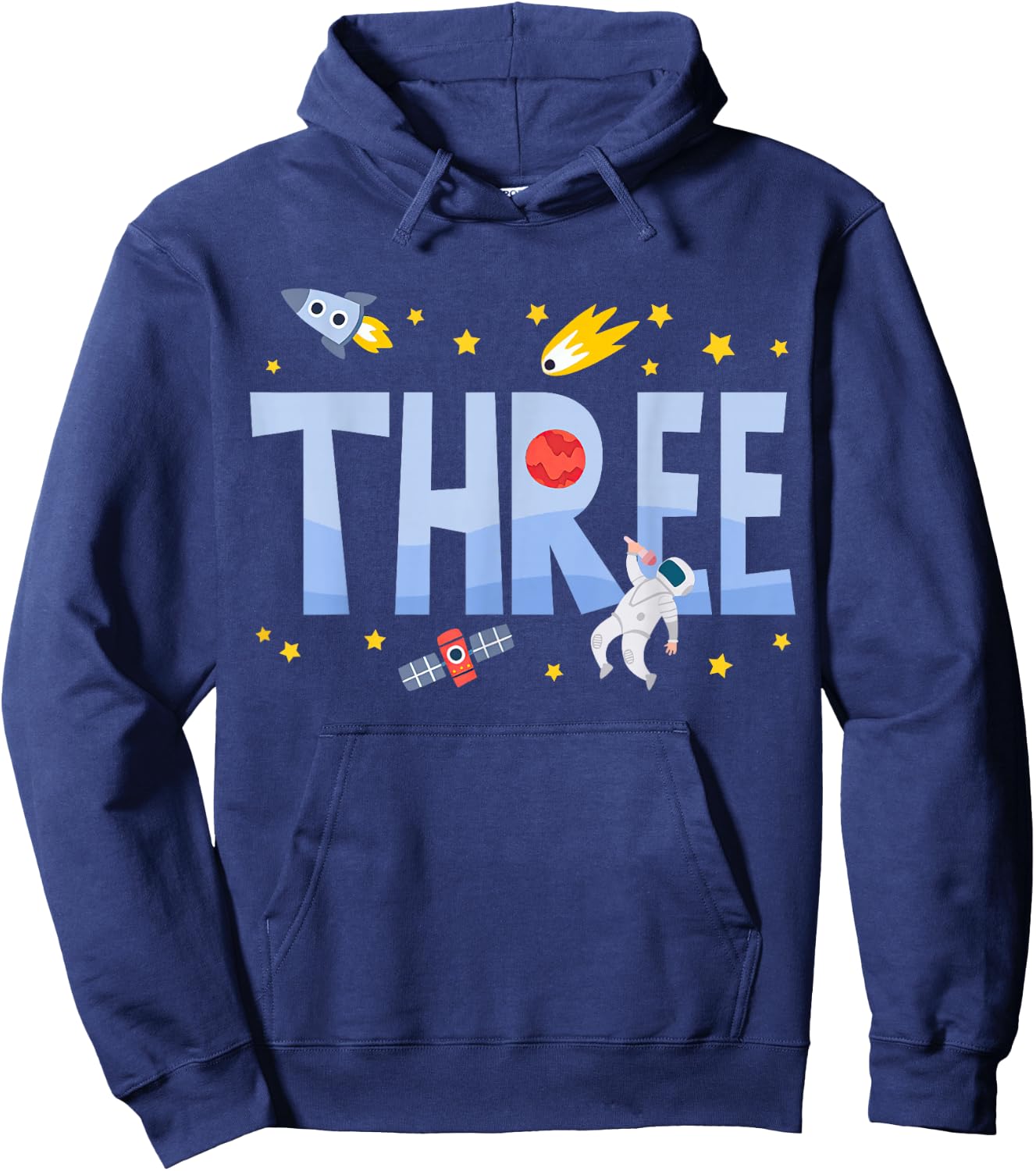 Three Birthday Boys Kids Astronaut 3rd Bday Party 3 Year Old Hoodie - Hoodie | Navy