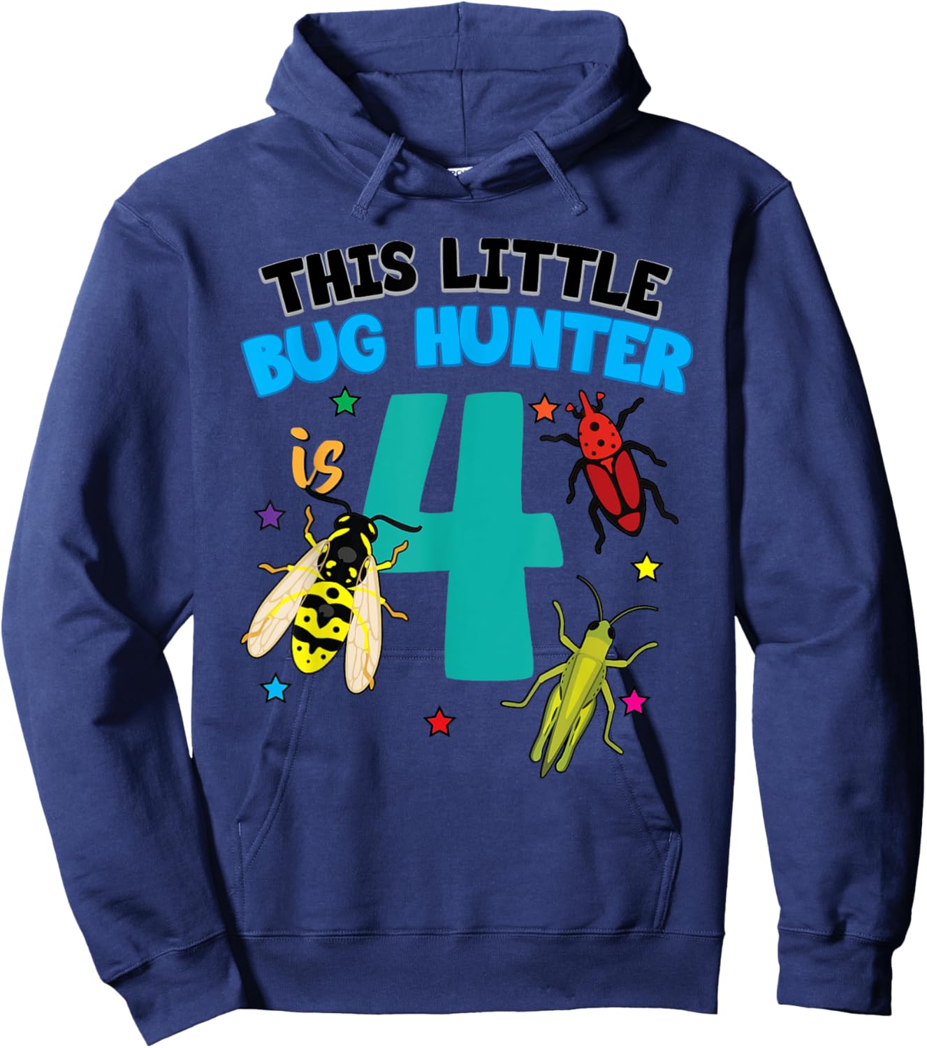 This Little Bug Hunter is 4 Insect 4th Birthday Girls Boys Hoodie - Hoodie | Navy