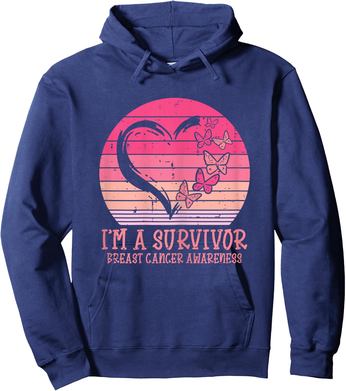Im A Survivor Heart Butterfly Breast Cancer Awareness Gift Hoodie - Hoodie | Navy