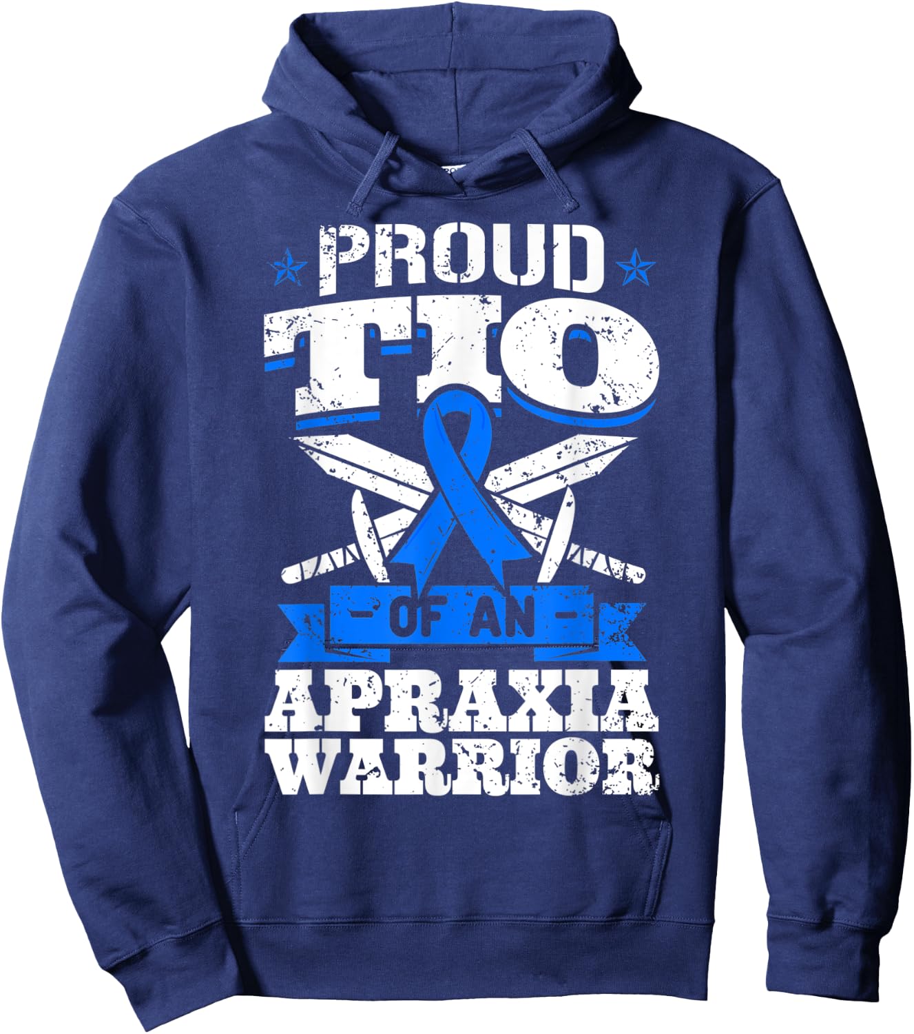 Proud Tio Of An Apraxia Warrior Blue Awareness Ribbon Uncle Hoodie - Hoodie | Navy