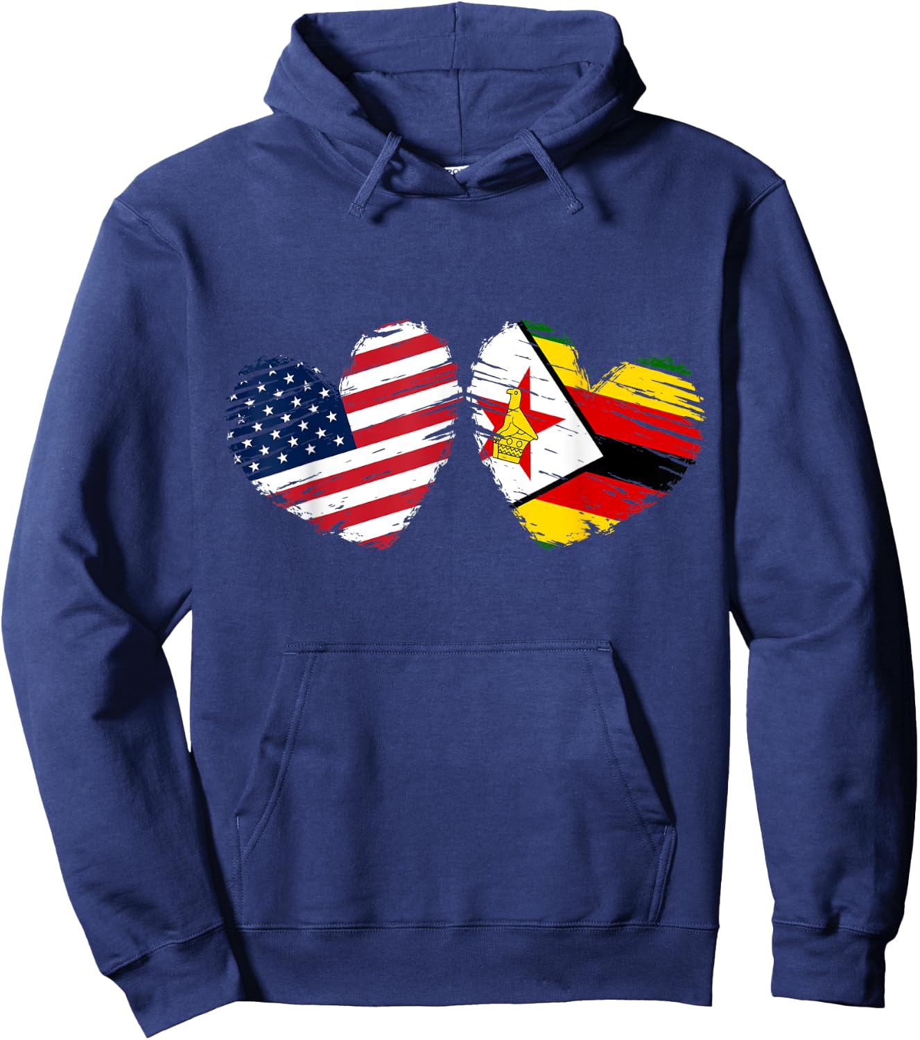 USA Zimbabwe Flag Heart Valentines Day Zimbabwean American Hoodie - Hoodie | Navy