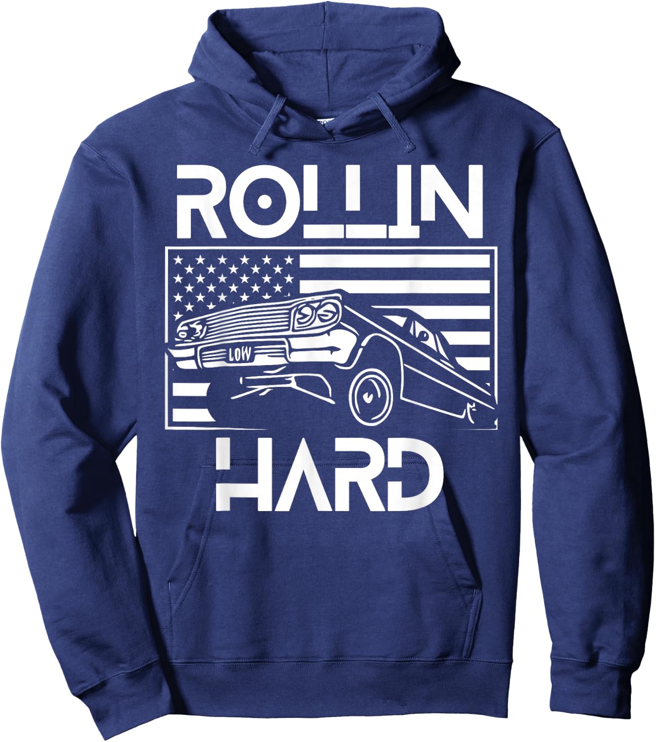 Rollin Hard Lowrider Chicano American Flag Cholo Car Lover Hoodie - Hoodie | Navy